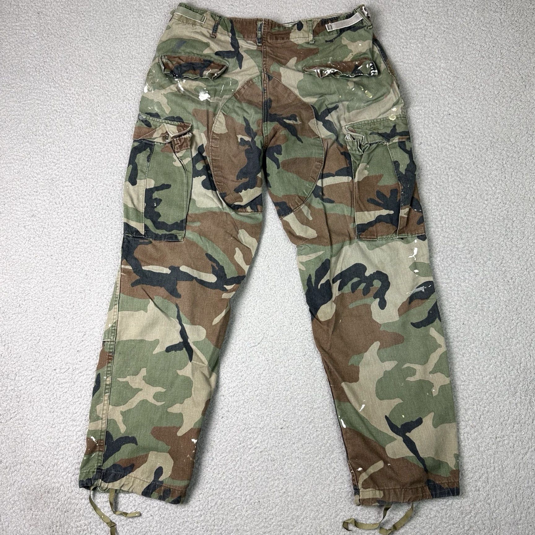 Vintage VINTAGE US Army Pants Mens M Green Woodland Camo Distressed 29in Inseam Cargo Pockets Front Flat Front Button Closure Mens Size US 31 - 5 Thumbnail