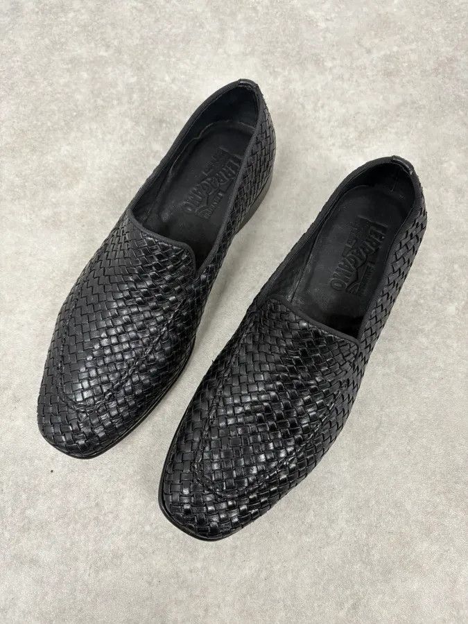 Salvatore Ferragamo Ferragamo Black Woven Leather Loafers Size US 5.5 / EU 38 - 3 Thumbnail