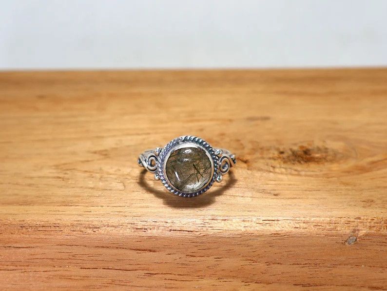 Handmade Handmade Black Rutile Gemstone Ring: Sterling Silver Ring Size ONE SIZE - 1 Thumbnail