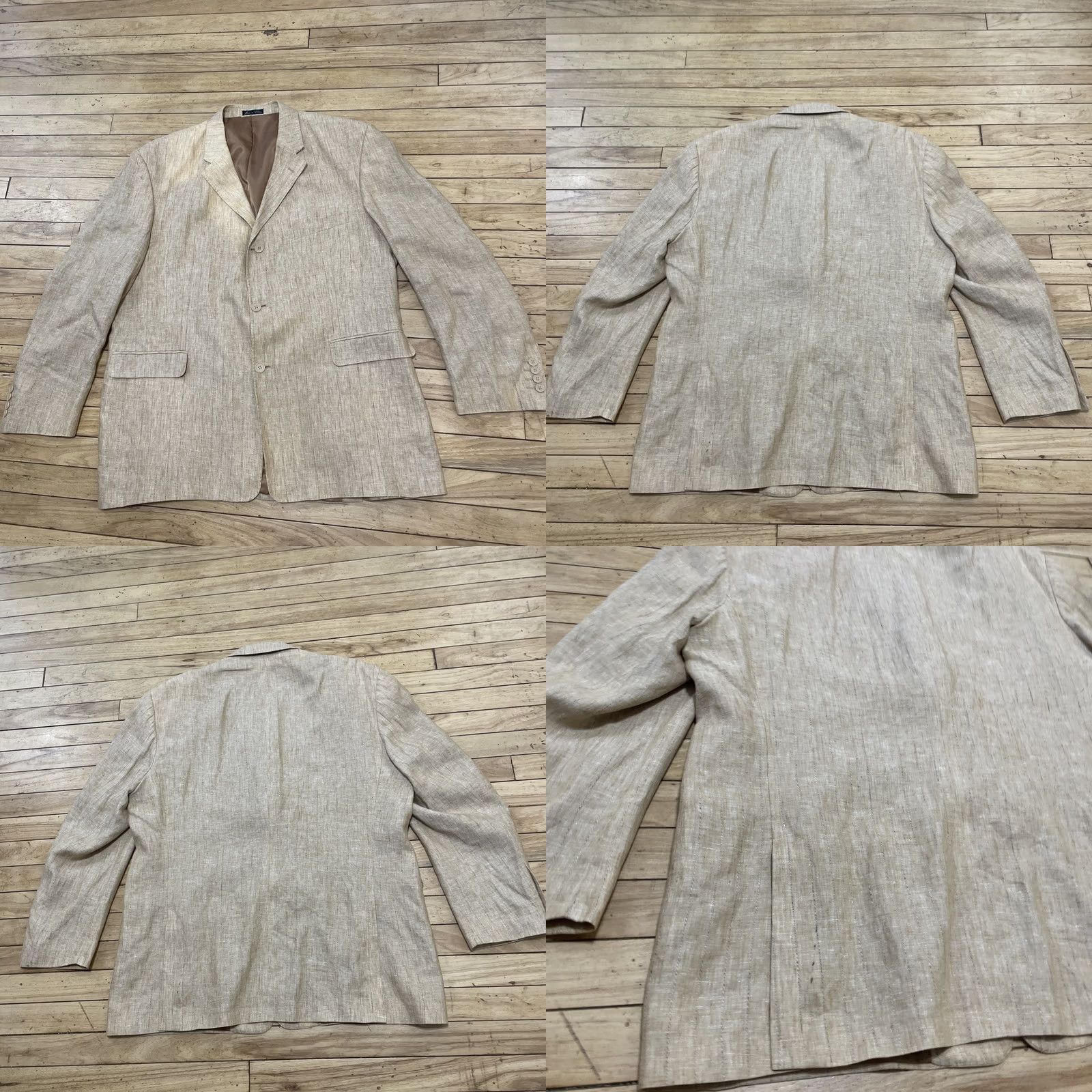 Vintage Vtg Giovanno Collezione Blazer Men 46 R Tan Stripe Linen Vintage Grunge Retro 2 Piece Notch Lapel Mens Regular Size 46 Brown Linen Stripe Blazer Size 46R - 9 Thumbnail