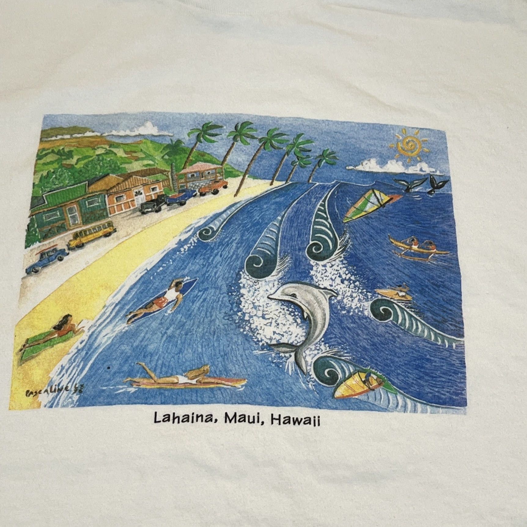 Hanes VINTAGE Lahaina Maui Hawaii 2XL Graphic T Shirt Surfers Dolphin Beach Hanes White Unisex 1980s Graphic Tee Mens Women Size US XXL / EU 58 / 5 - 3 Thumbnail