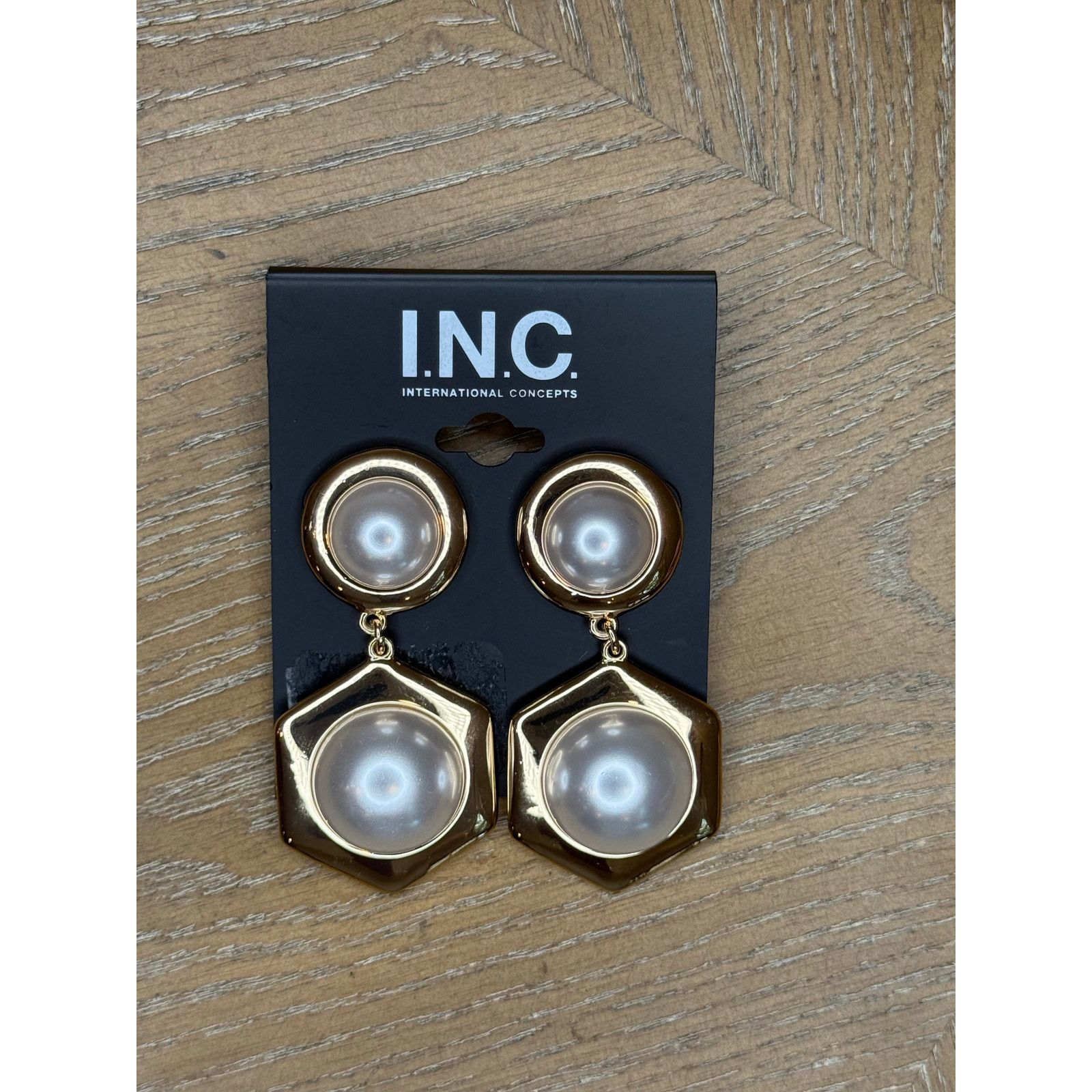 Other INC Gold Tone Hexagon Faux Pearl Drop Earrings Statement Size ONE SIZE - 2 Thumbnail