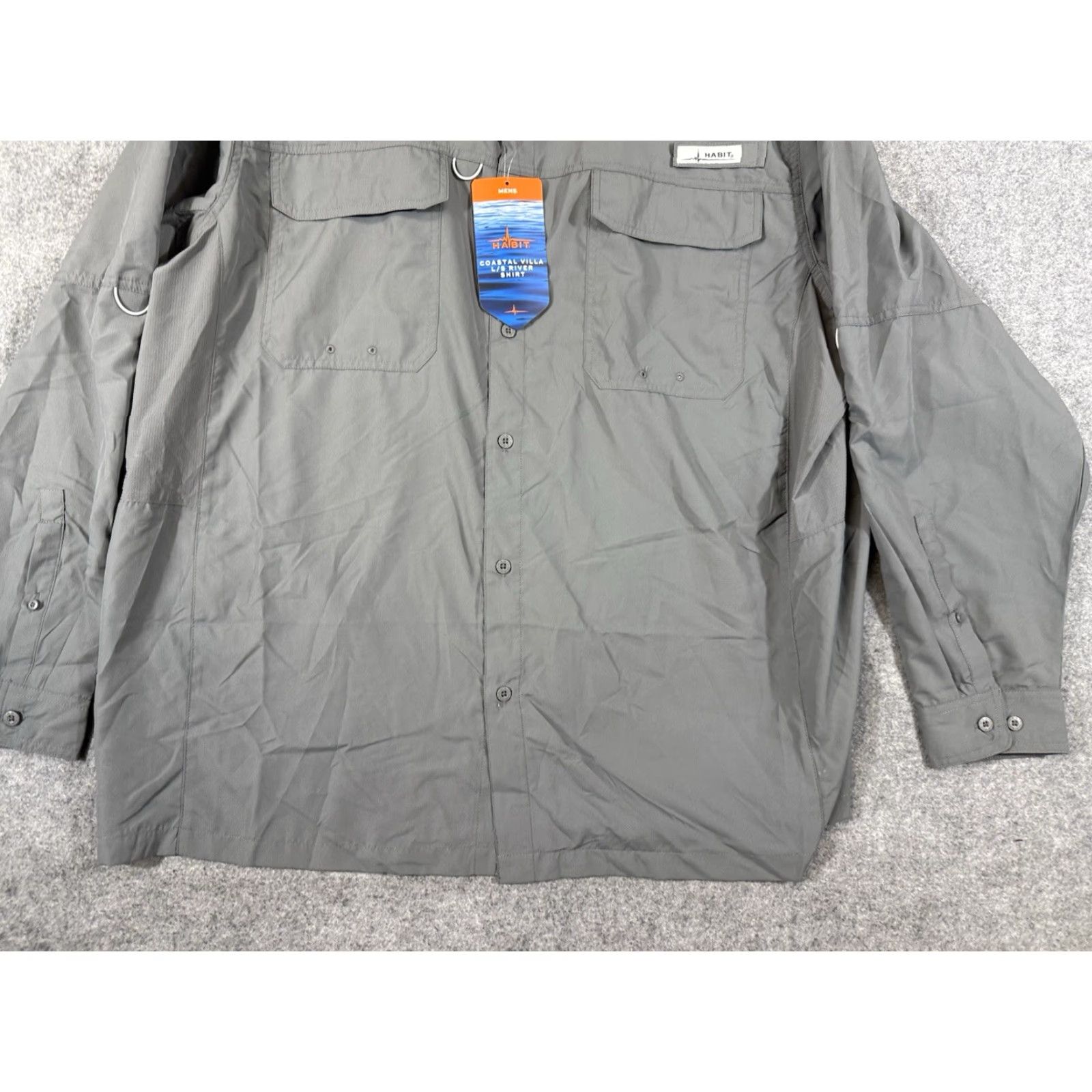 Habitat Habit Shirt Men 2XL Gray Long Sleeve Button-Up NWT Pockets Breathable Fish Theme Mens Size US XXL / EU 58 / 5 - 3 Thumbnail