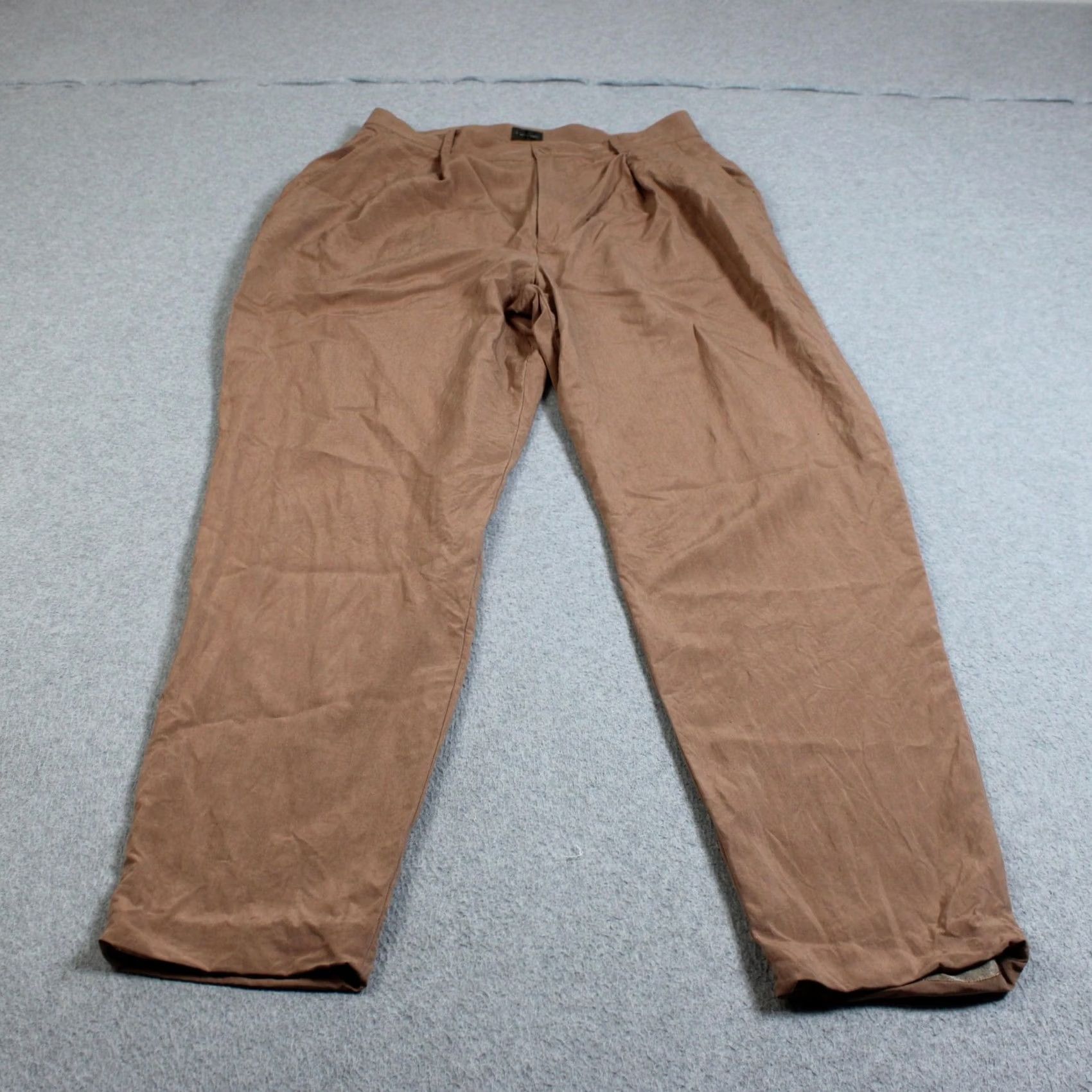 Calvin Klein VINTAGE Calvin Klein Silk Pants Women 14 Brown Pleated Tapered Ankle Office Quiet Luxury 90s Womens Pants Size 36" / US 14 / IT 50 - 2 Thumbnail
