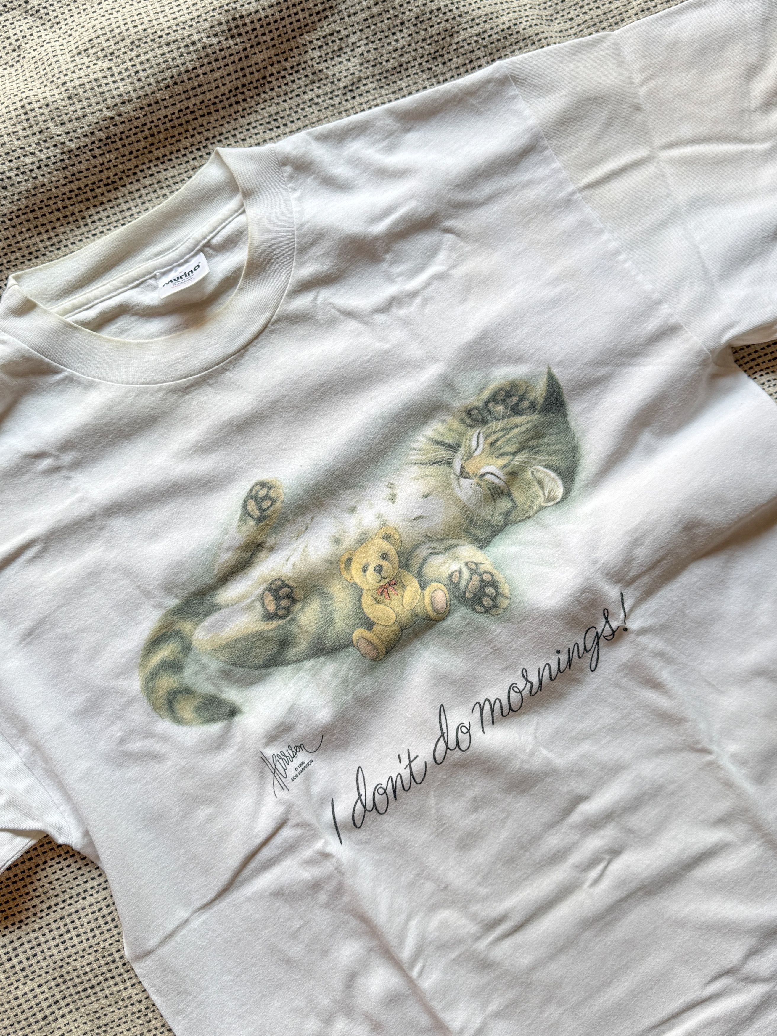 Vintage Vintage Murina 90 Bob Harrison Don’t Do Mornings Cat T-Shirt Size US L / EU 52-54 / 3 - 2 Thumbnail