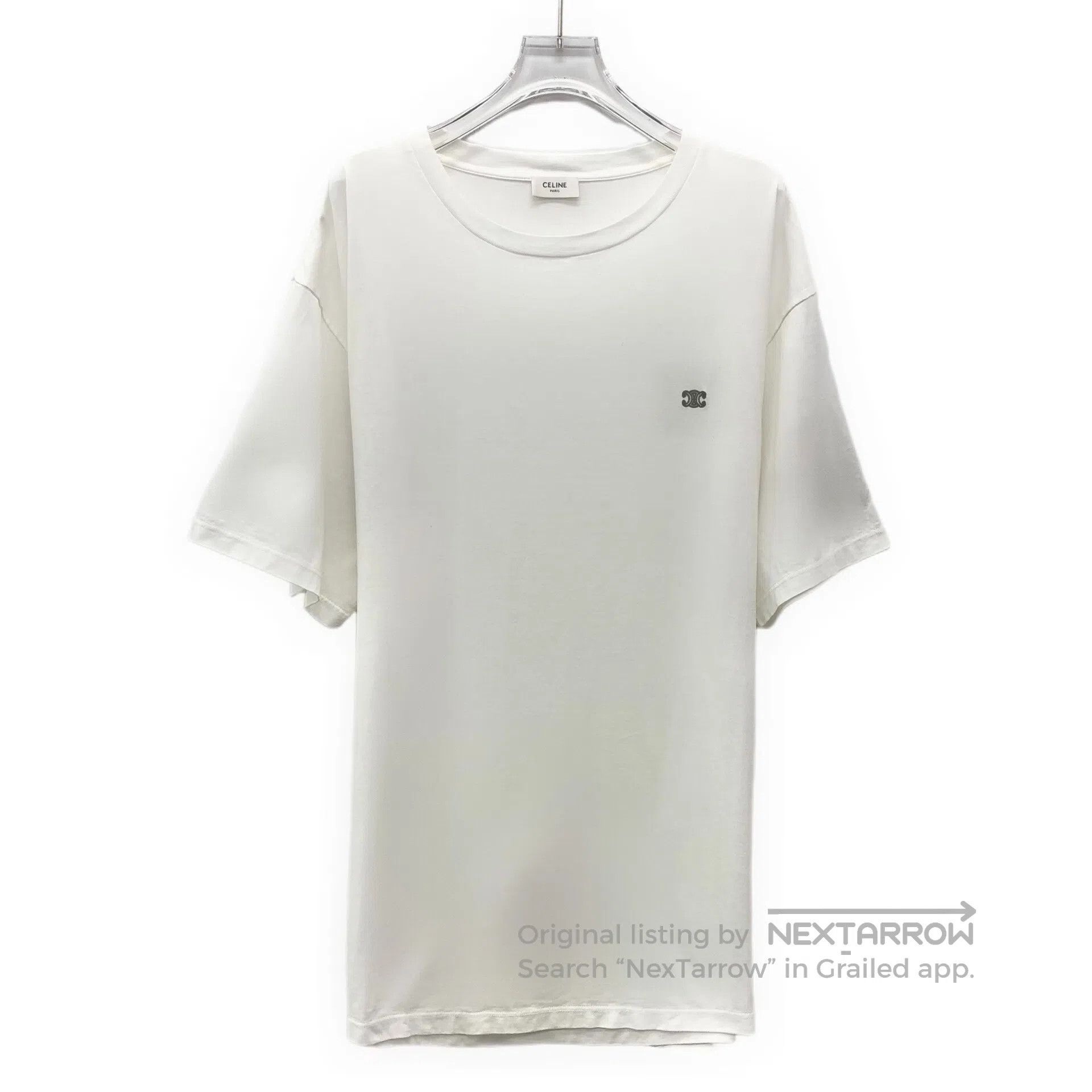 Celine CELINE White Triumph Arch Embroidered Cotton Crewneck Shor Size US L / EU 52-54 / 3 - 1 Thumbnail