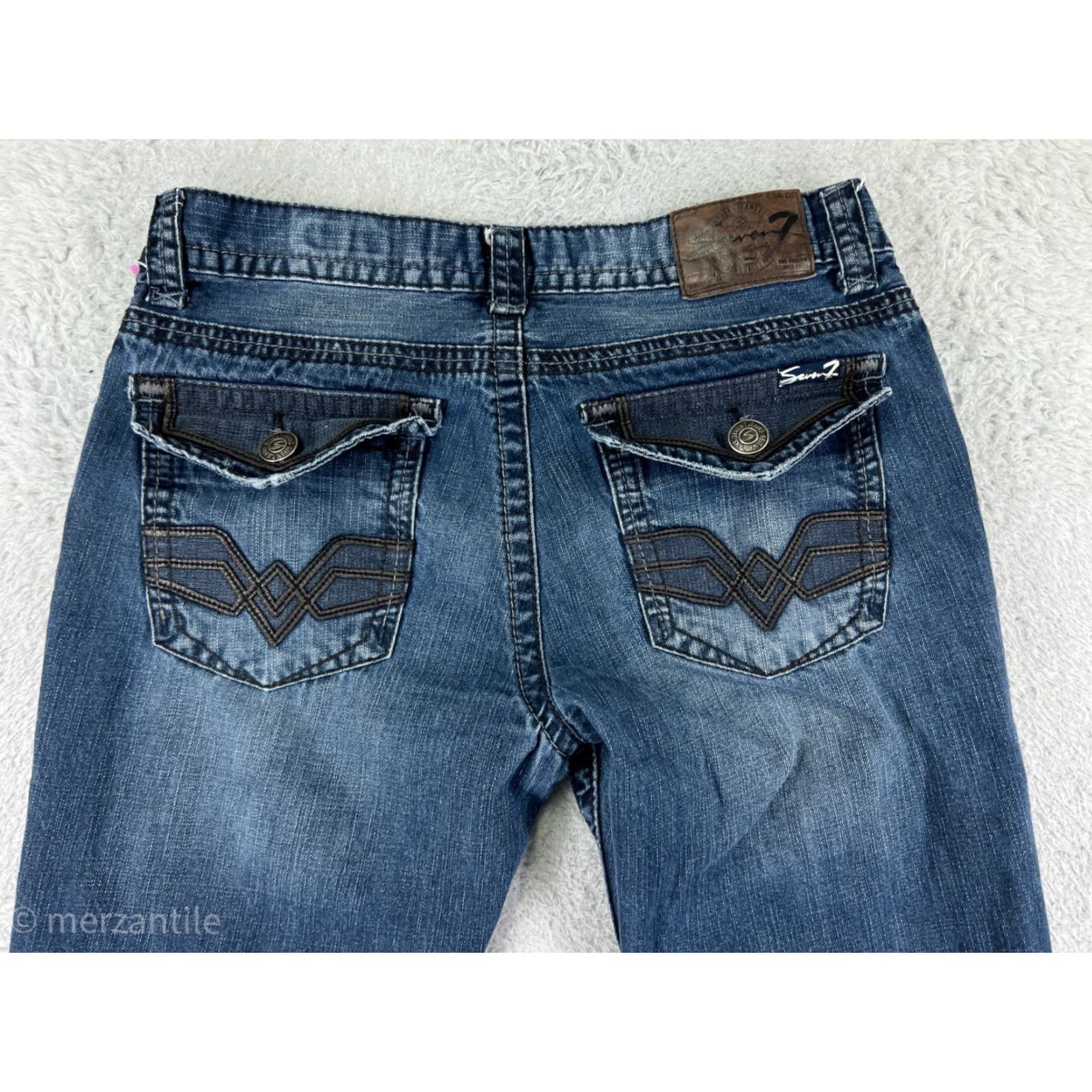 Vintage Seven7 Womens Jeans 34 Blue Denim Distressed Straight Embroidered 100% Cotton Size 24" / US 00 / IT 34 - 3 Thumbnail