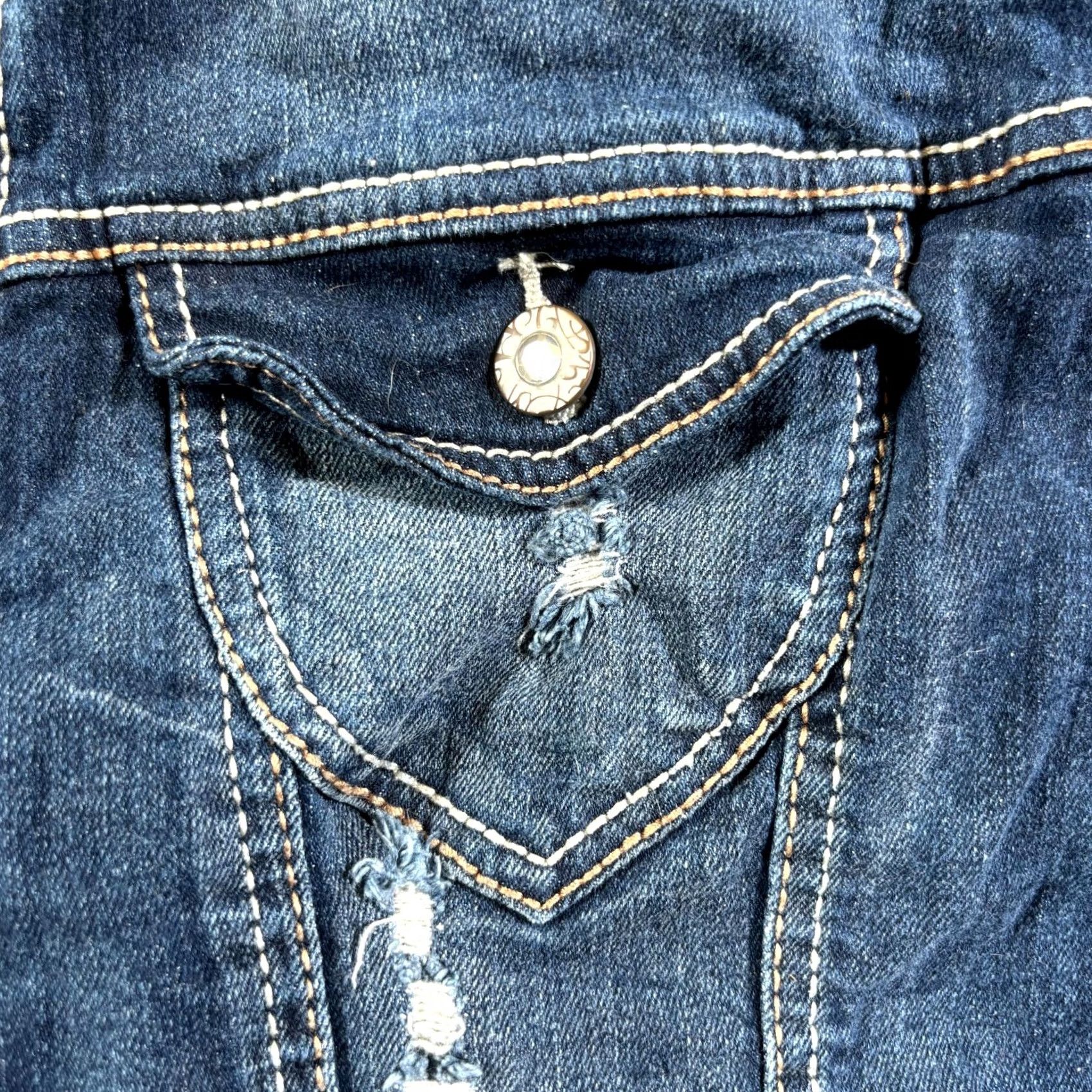 Denime Amethyst Jacket Womens 2X Blue Denim Distressed Button Front Cropped Trucker Jacket Size XXL / US 16-18 / IT 52-54 - 5 Thumbnail
