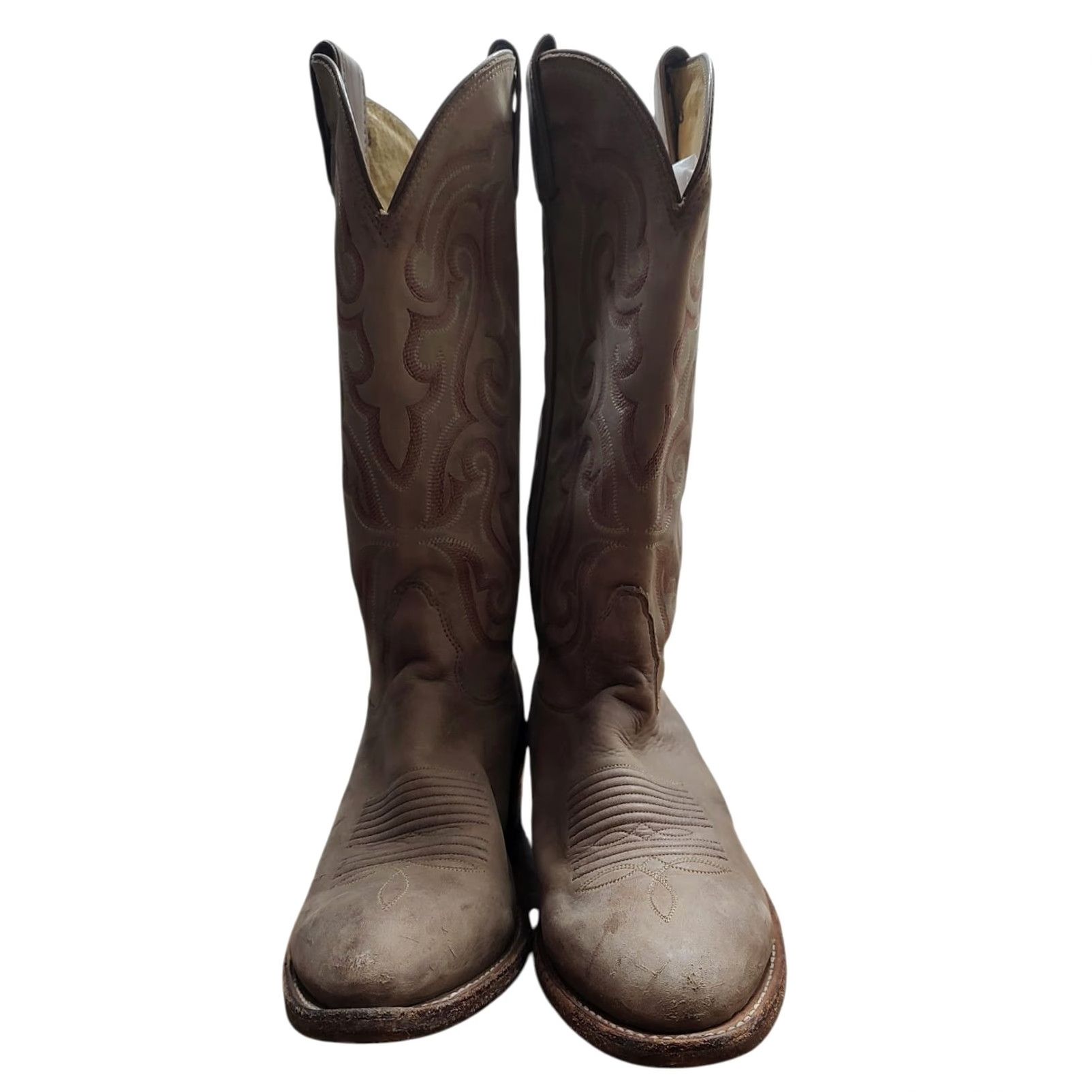 Vintage Nocona Dallas 13” Distressed Tan Cow Leather Boots Mens 8 D USA Made MD2701 Western Cowboy Rockabilly Rodeo Leather Upper Size US 8 / EU 41 - 5 Thumbnail
