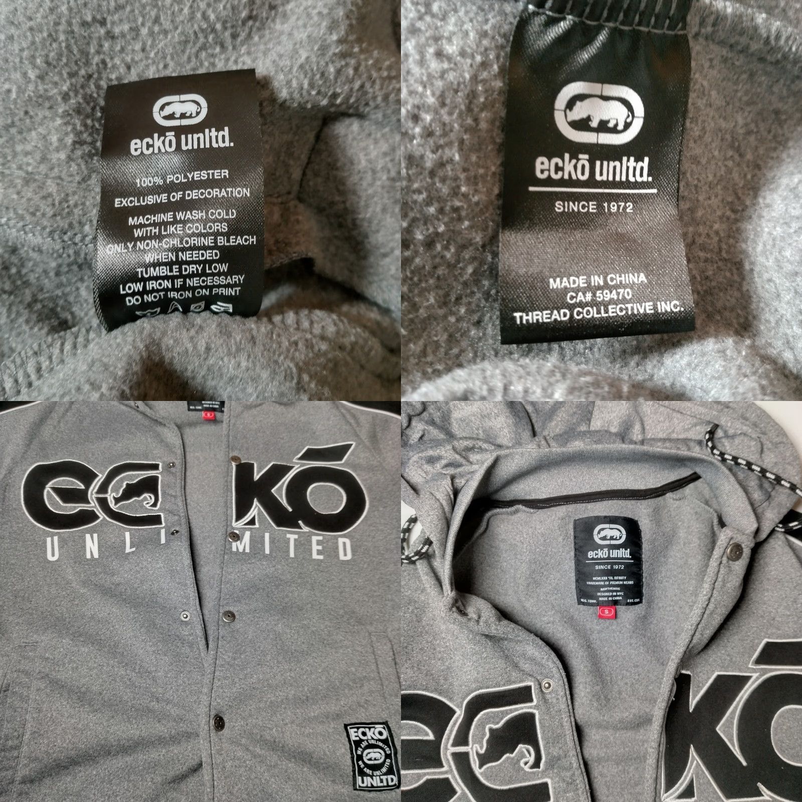 Ecko Unltd. Ecko Unltd Sweatshirt Men Small Gray Black Snap Hoodie Streetwear VINTAGE? No — use provided rules. Size US S / EU 44-46 / 1 - 8 Thumbnail