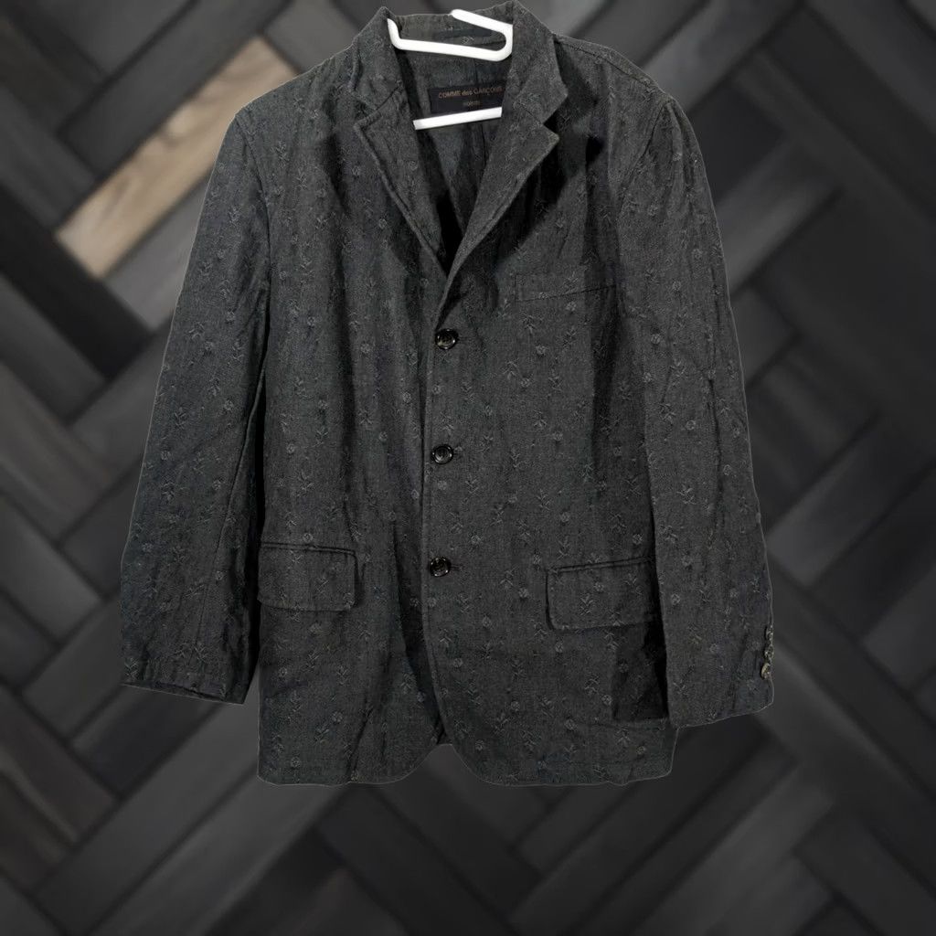 Comme des Garcons Girl VINTAGE Comme des Garcons Homme AD 2003 Blazer Jacket Men Small Gray Embroidered Art 3 Button Japan Size 36R - 1 Thumbnail