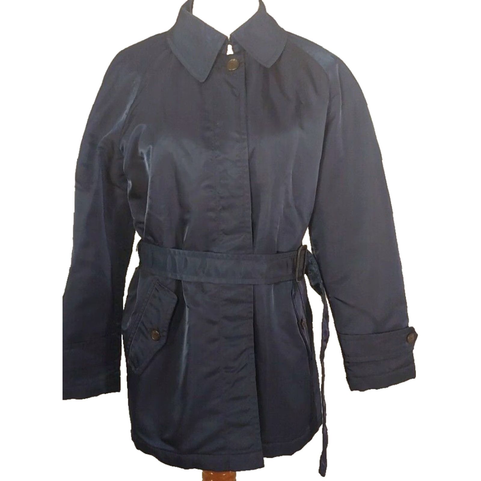 Ralph Lauren VINTAGE Ralph Lauren Coat Jacket Belted Blue Satin Acetate Small Belted Jacket Womens Satin Look 90s Old Money Size S / US 4 / IT 40 - 2 Thumbnail