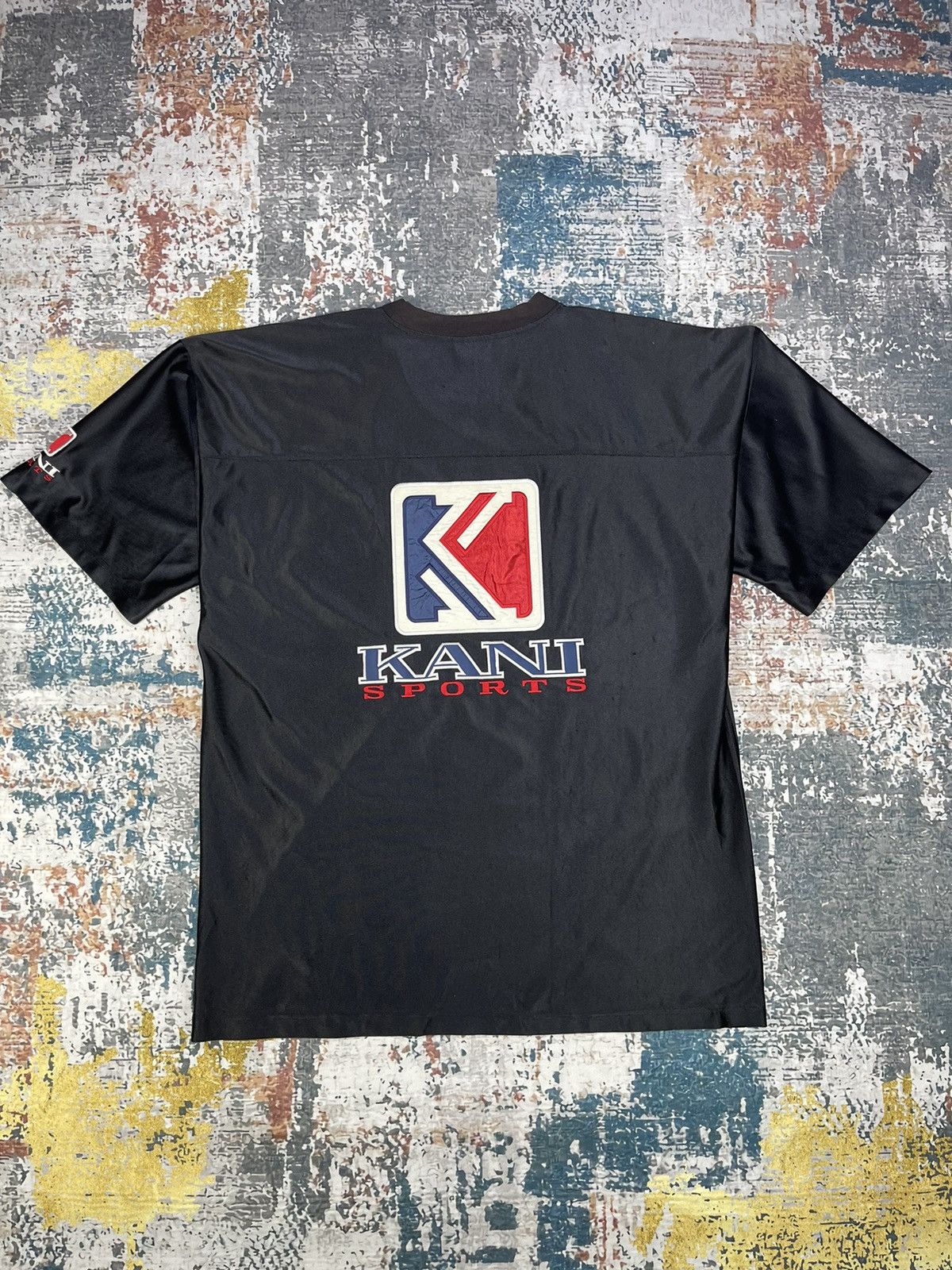 Karl Kani Vintage KANI SPORTS Big Logo Mesh Stripe Tee. Size US L / EU 52-54 / 3 - 1 Thumbnail