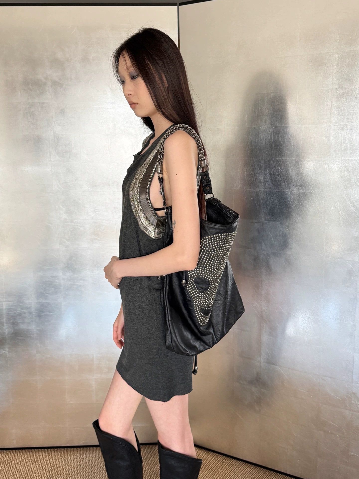 Vintage UK Skull Beaded Leather Armpit Bag Vintage Size ONE SIZE - 4 Thumbnail