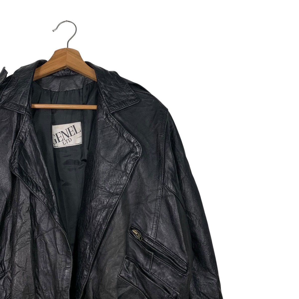 Vintage GENEL England Real Leather Double Collar Jacket #2164-C95 Size US L / EU 52-54 / 3 - 5 Thumbnail