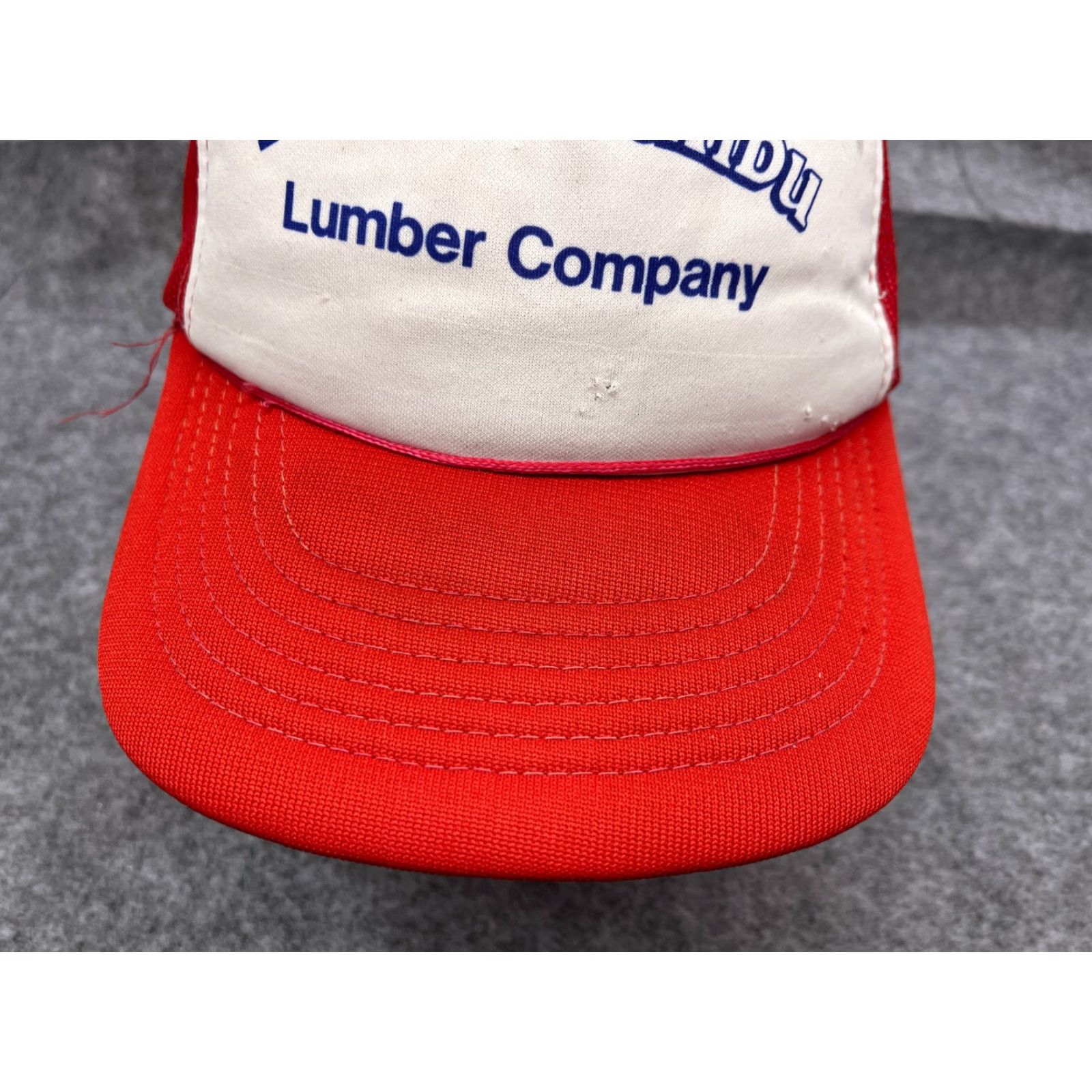 Vintage Fisher Malibu Lumber Company Hat Cap Snap Back Adult Red Trucker Poly Blend Hat/Cap Men Red Solid Casua l Size ONE SIZE - 3 Thumbnail