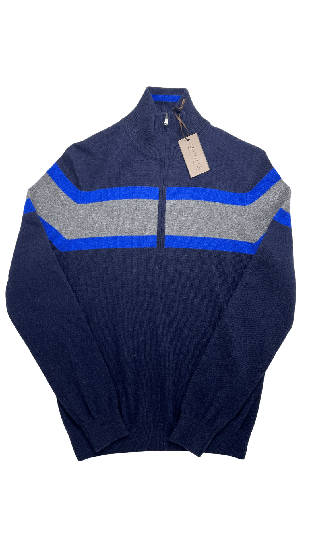 image of 5-32 Amicale NWT Men's Sweater Striped 100% Cashmere Small in Navy