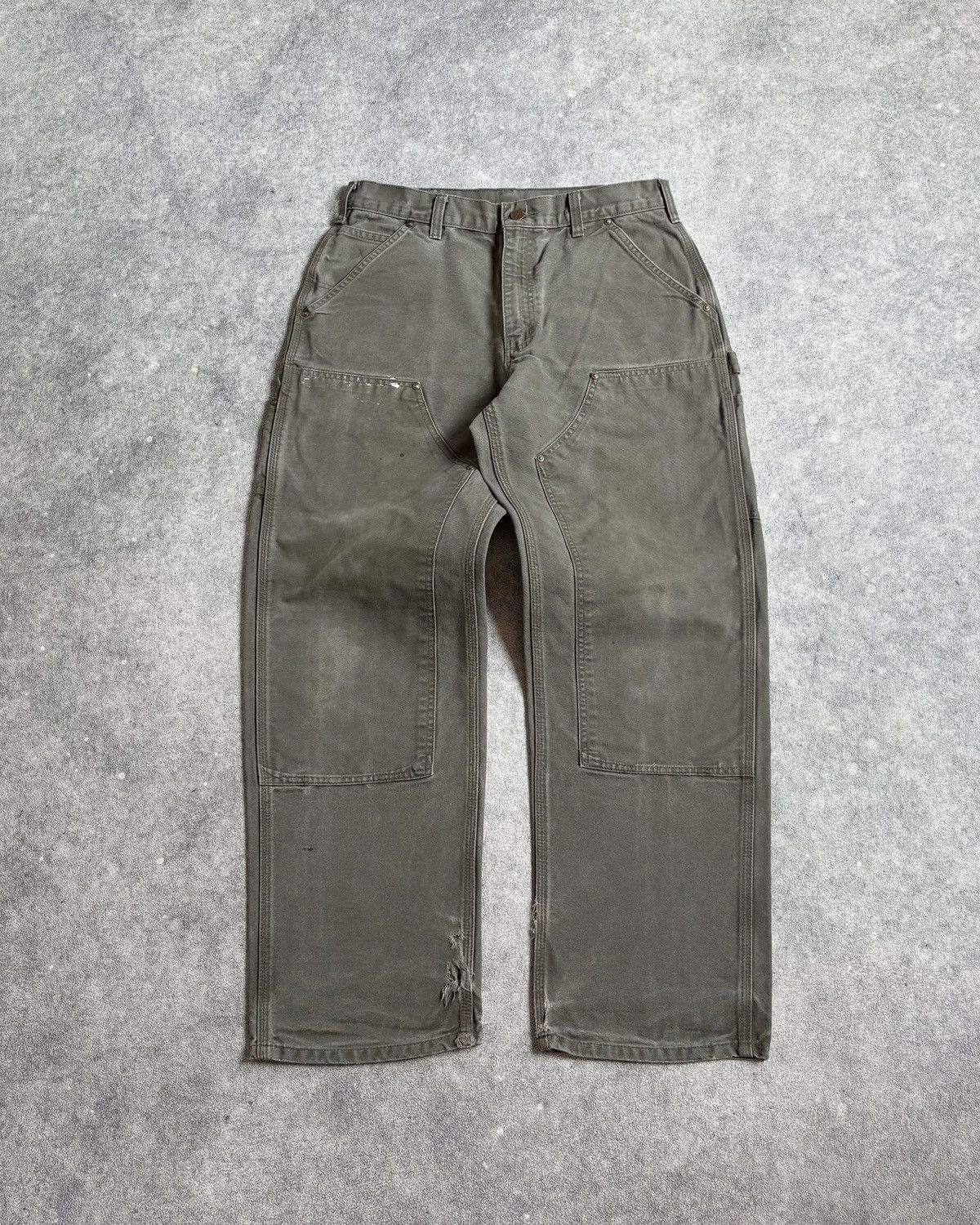 Carhartt Faded MOSS Green Carhartt Double Knee Pants Size US 33 - 2 Thumbnail