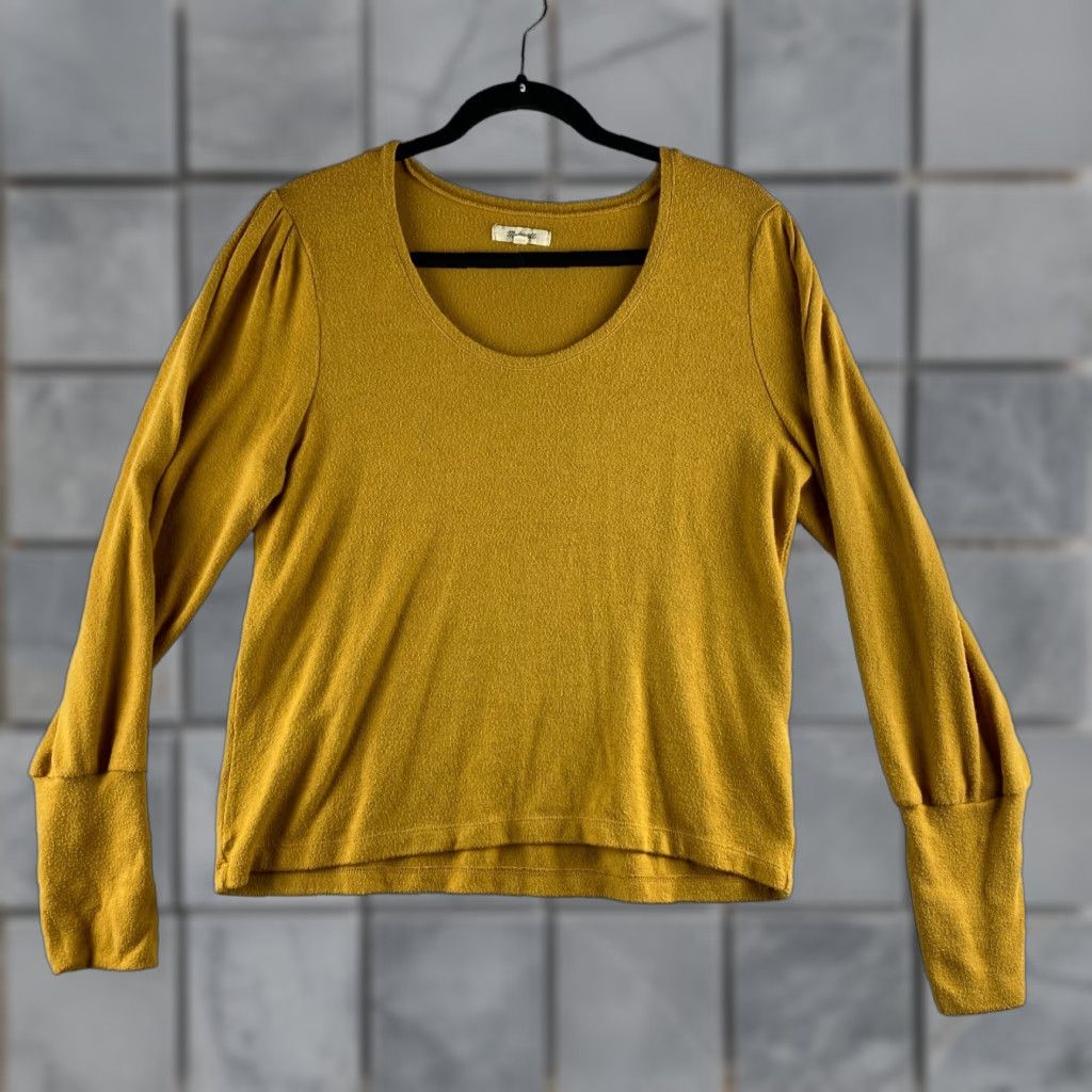Madewell Madewell Sweater Womens Large L Yellow Puff Sleeve Scoop Neck Pullover Knit Lounge Casual All Seasons 4-Season Solid Modern Clothes Mens Womens Size L / US 10 / IT 46 - 1 Thumbnail