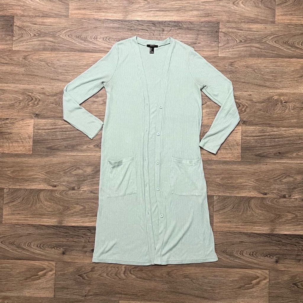 Forever 21 Forever 21 Light Green Long Cardigan Size L / US 10 / IT 46 - 1 Thumbnail