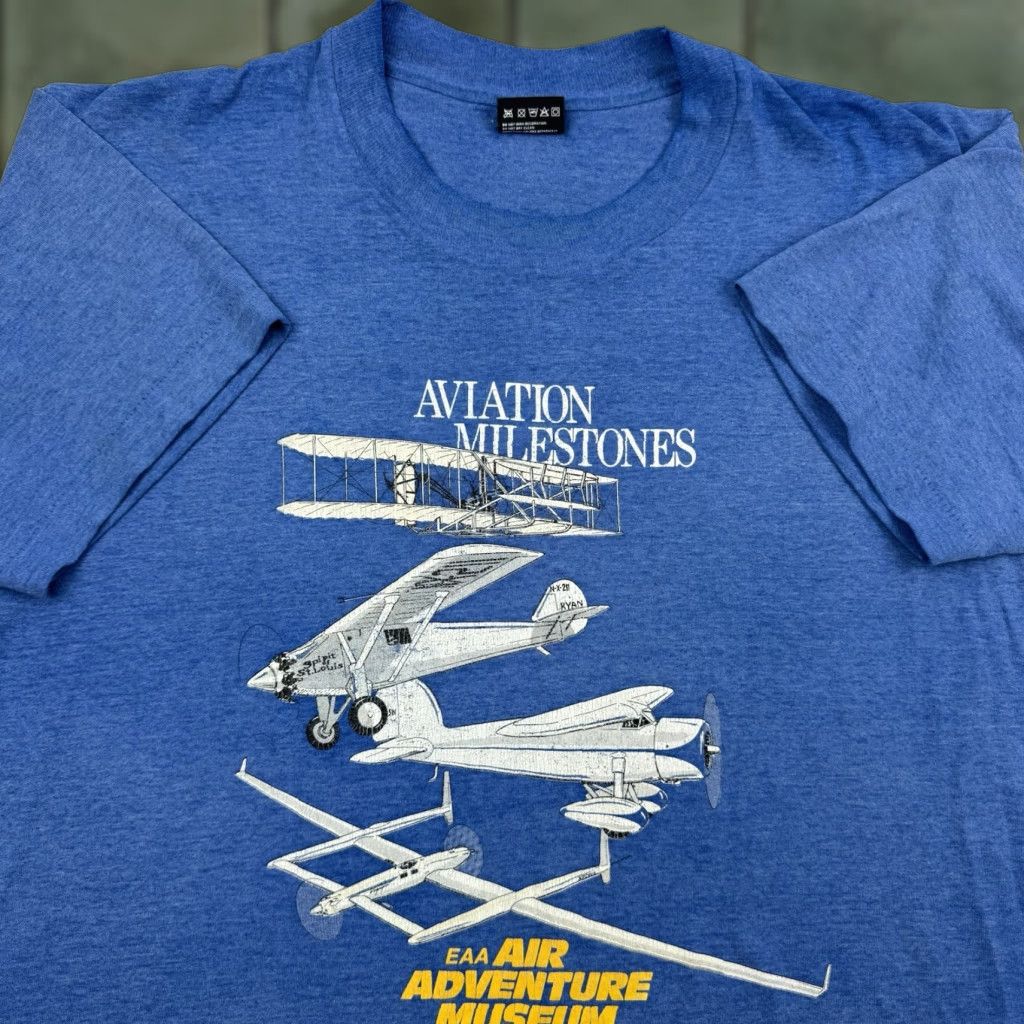 Fruit Of The Loom VINTAGE Airplane T Shirt Adult Large Blue Aviation Milestones Museum Graphic 80s 90s Mens Size US L / EU 52-54 / 3 - 1 Thumbnail