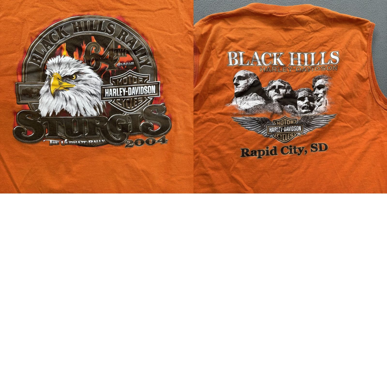 Harley Davidson VINTAGE Harley-Davidson Shirt Mens 2XL Orange Sleeveless Sturgis 2004 Hills Size US XXL / EU 58 / 5 - 8 Thumbnail