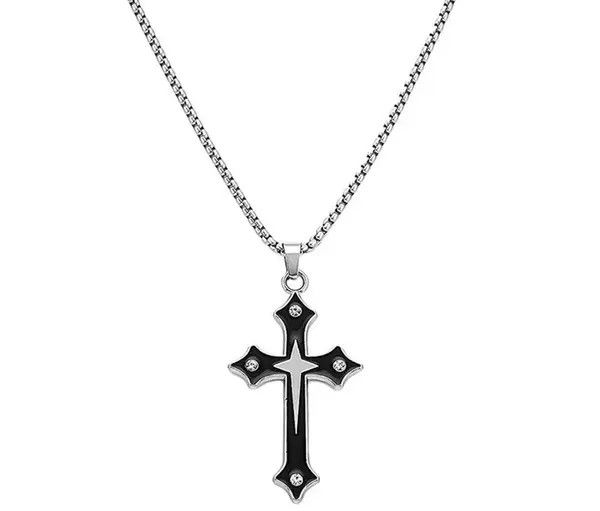 Jewelry Black Stainless Steel Cross Pendant Necklace Size ONE SIZE - 8 Thumbnail