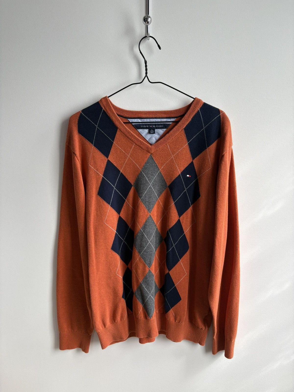 Tommy Hilfiger Tommy Hilfiger Vintage Argyle Orange Gray Blue Sweater Size US XL / EU 56 / 4 - 1 Thumbnail