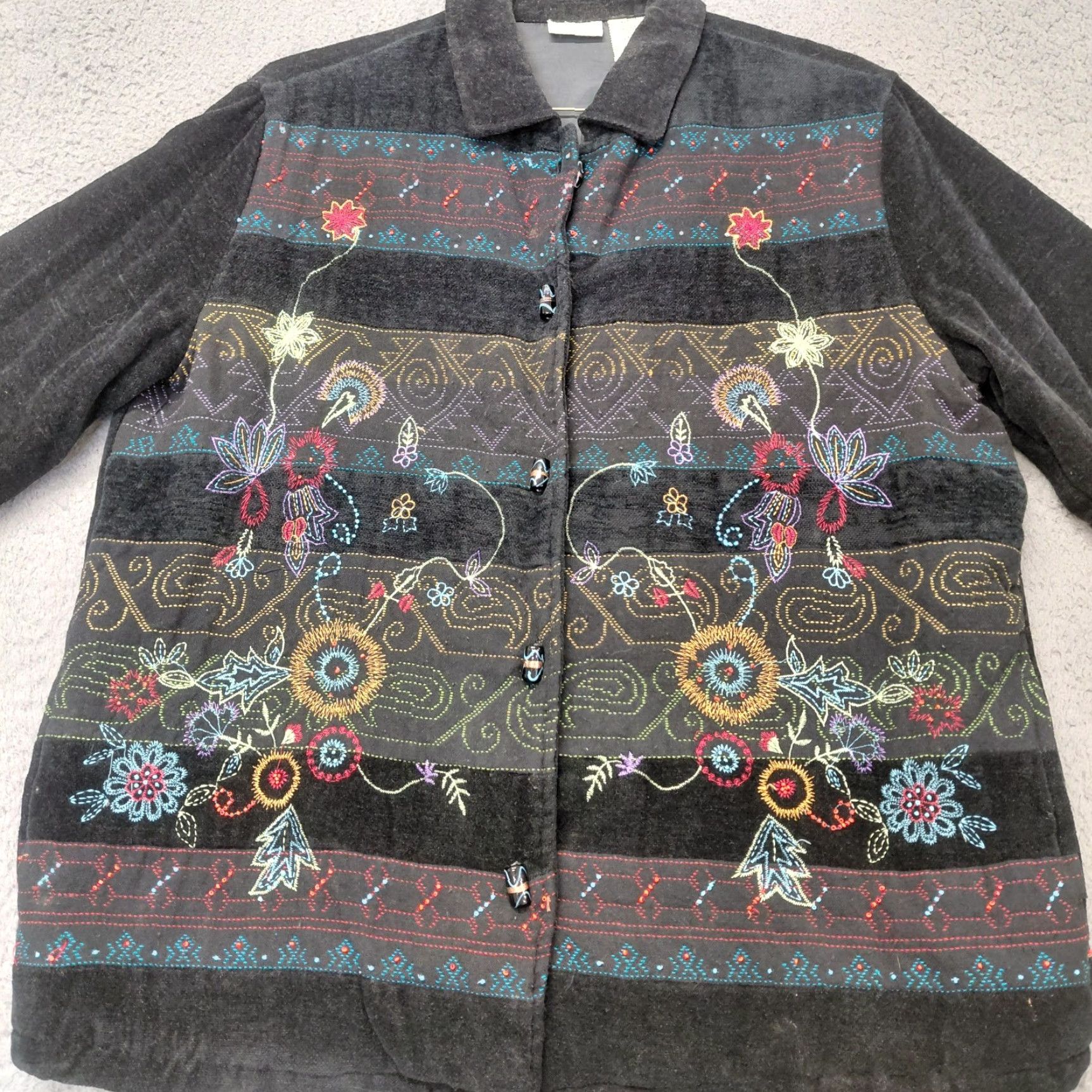 Vintage White Stag Floral Embroidered Jacket Women's L Black Beaded Tapestry 90s Bohemian Size L / US 10 / IT 46 - 6 Thumbnail