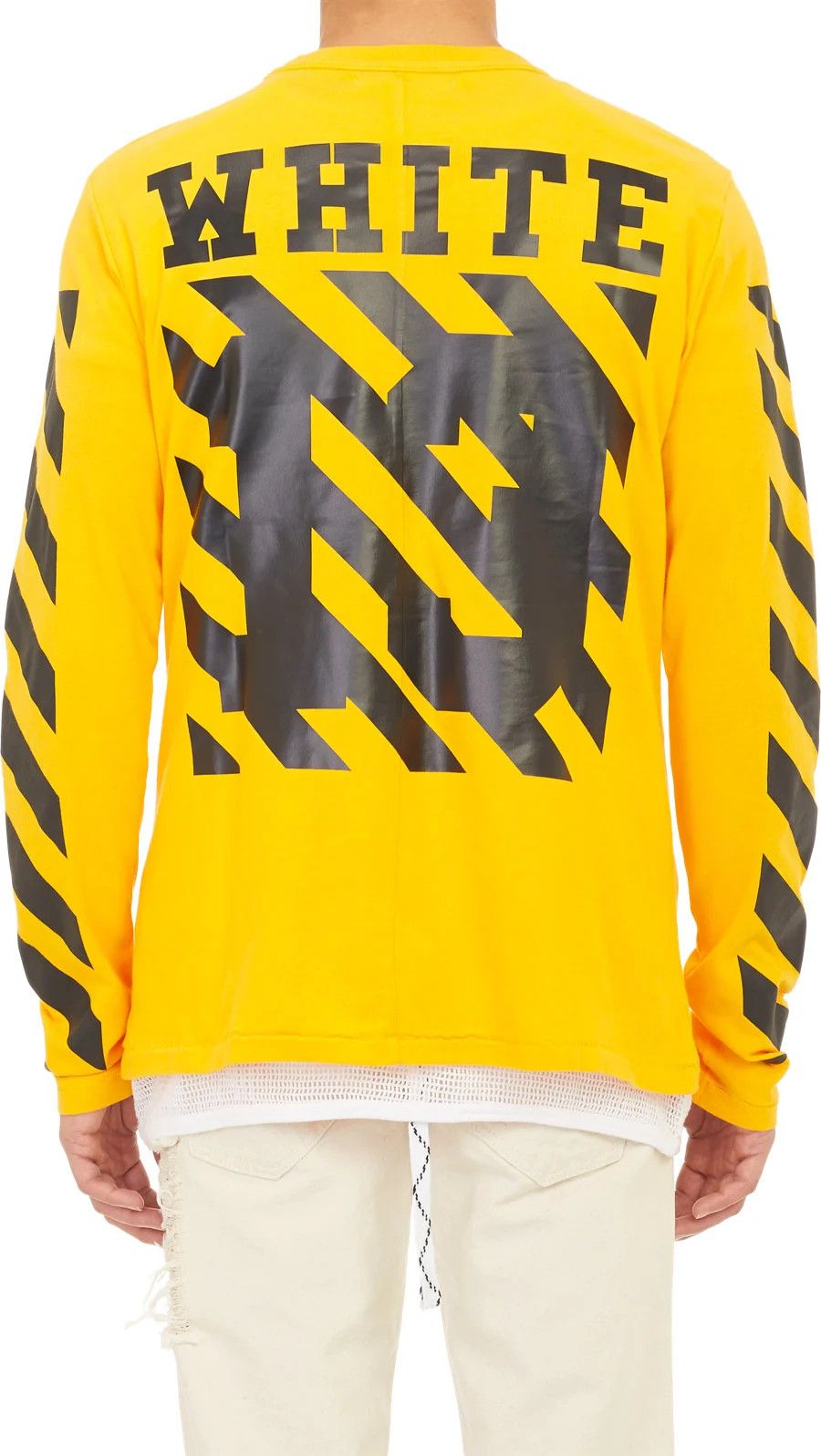 Off-White Yellow 13 Diagonals Logo Long Sleeve T-Shirt Size US XXS / EU 40 - 2 Thumbnail