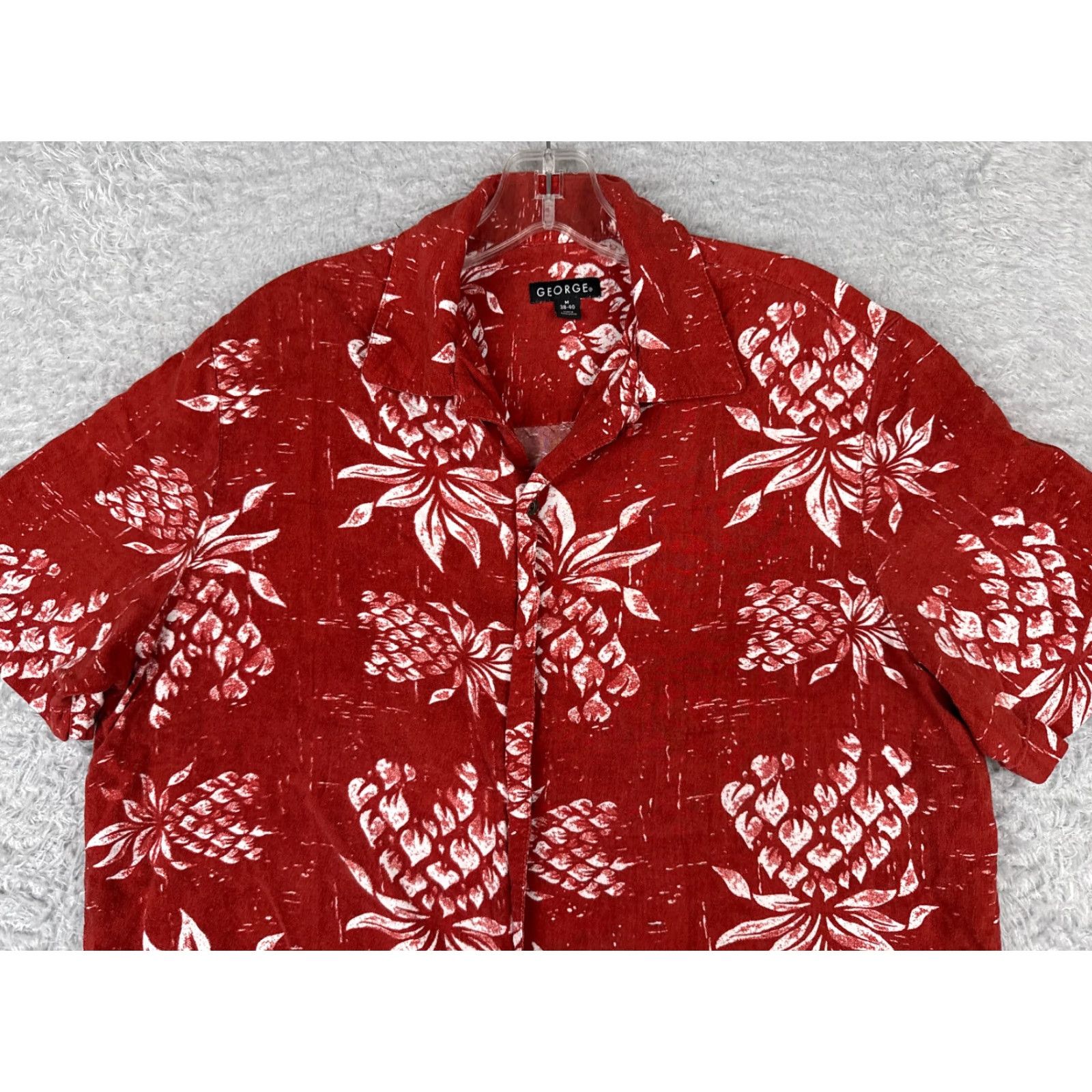 George George Shirt Adult Medium Red White Floral Button Up Hawaiian 100% Rayon Size US M / EU 48-50 / 2 - 4 Thumbnail
