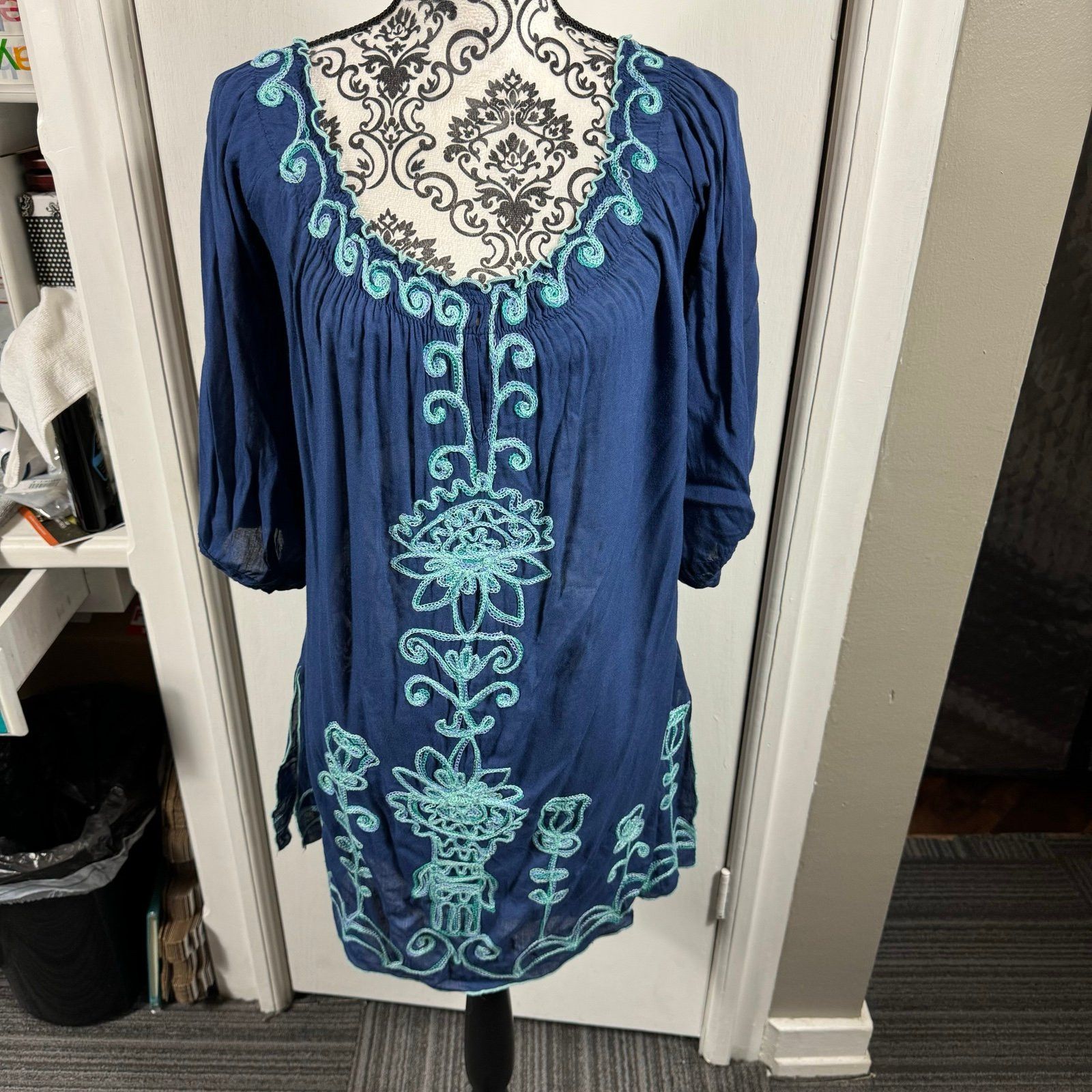 Poupette St Barth Poupette St. Barth Blue Embroidered Mini Dress off the shou Size S / US 4 / IT 40 - 3 Thumbnail