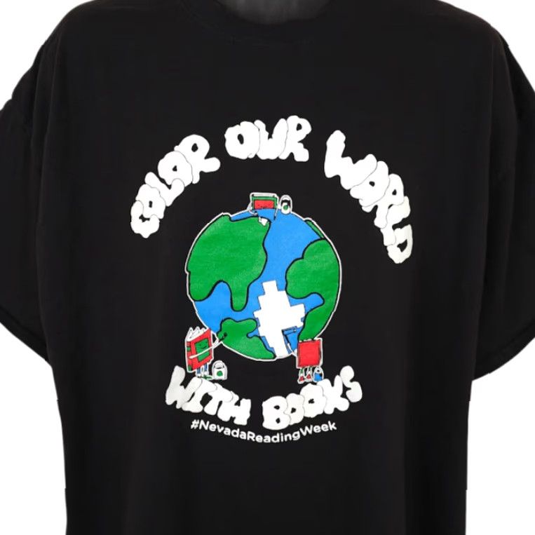 Port & Company Port & Company Reading Week T Shirt Mens 2XL Black Color Our World Nevada Books Shirt Size US XXL / EU 58 / 5 - 2 Thumbnail