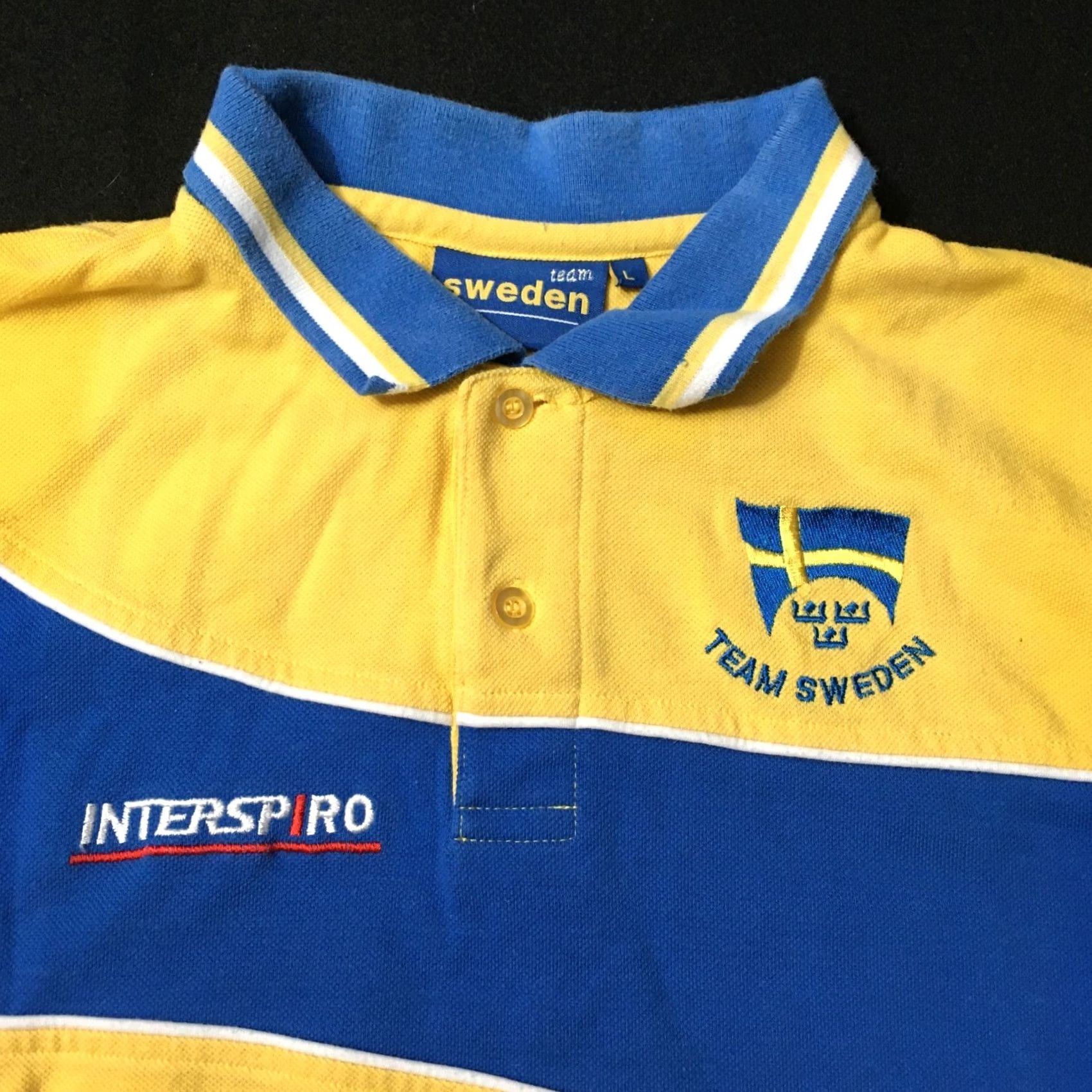 Vintage National Team SWEDEN POLO SHIRT Large - Yellow & Blue Flag Design Shirt Men L BLUE YELLOW Sweden Flag 90s Theme Mens Size US L / EU 52-54 / 3 - 3 Thumbnail