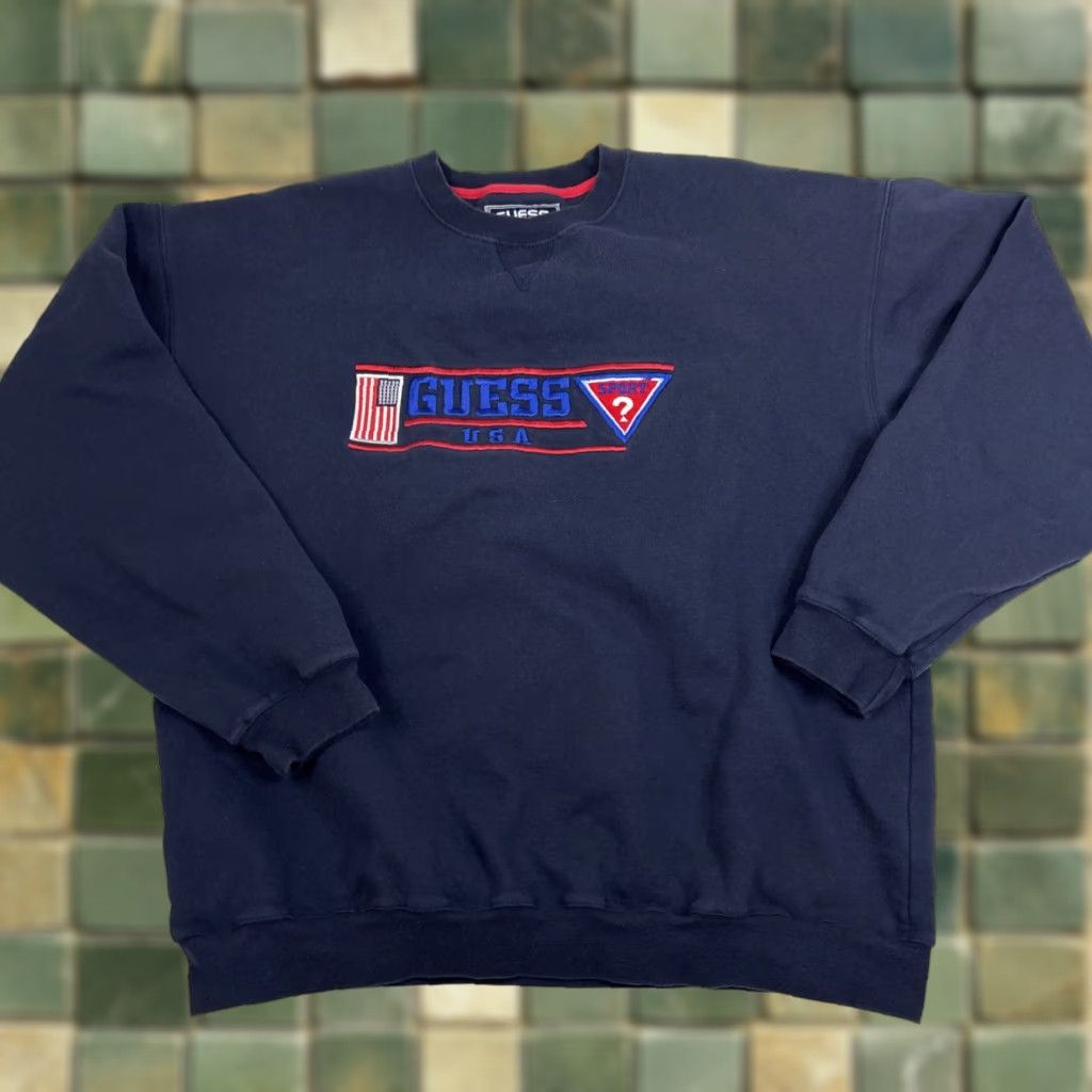 Guess VINTAGE GUESS Sports USA Embroidered Spellout Sweatshirt Crewneck Mens XXL Blue Size US XXL / EU 58 / 5 - 1 Thumbnail