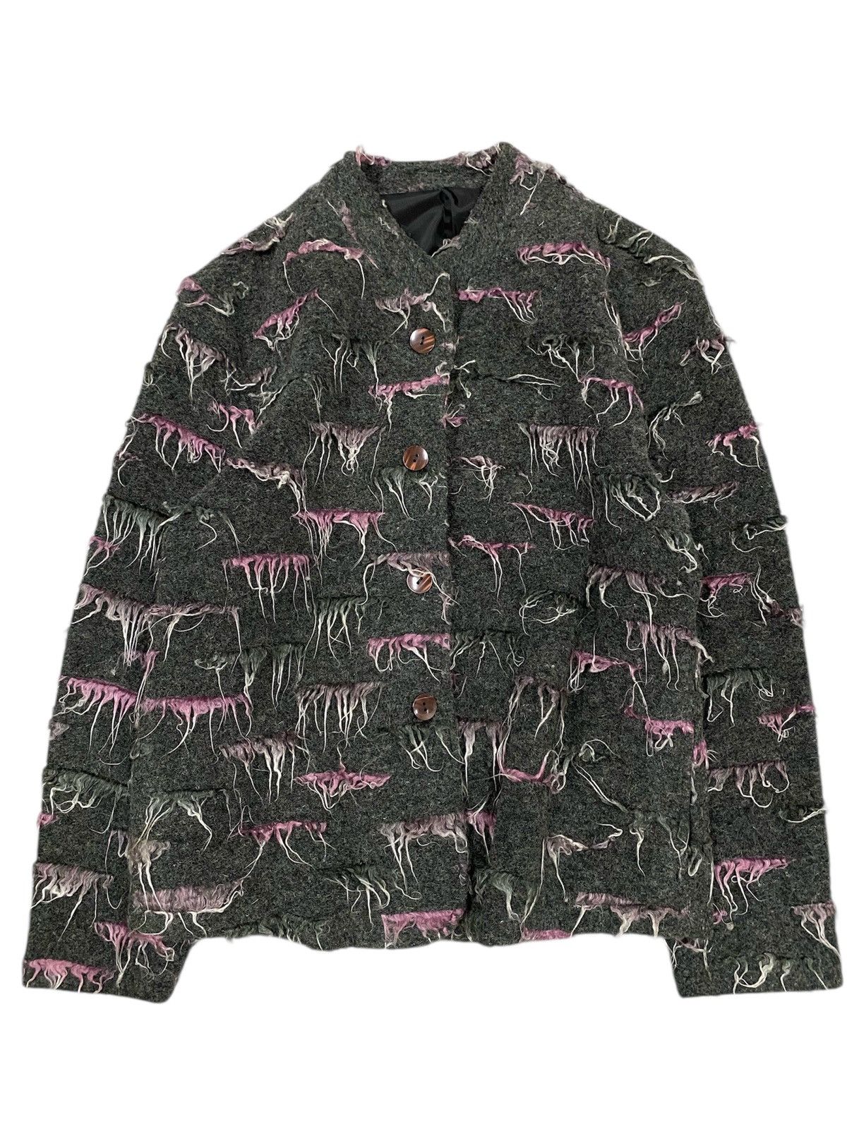 Beauty Beast Vintage Textured Fringe Wool Jacket – Artsy Japanese Style Size S / US 4 / IT 40 - 1 Thumbnail
