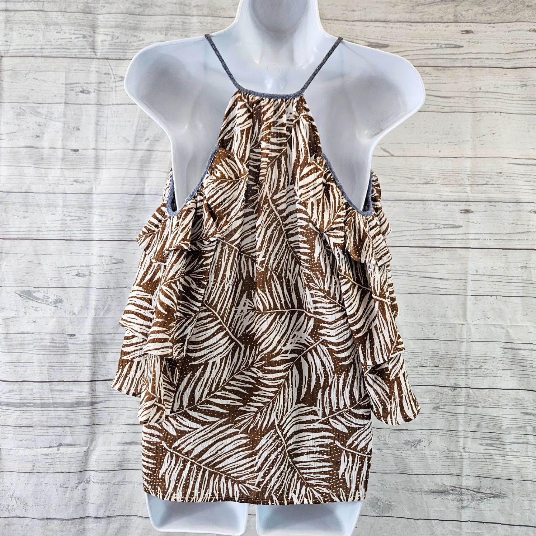 Vintage VINTAGE THML Womens Cold Shoulder Top Sz Small Brown White Tassels Size S / US 4 / IT 40 - 4 Thumbnail