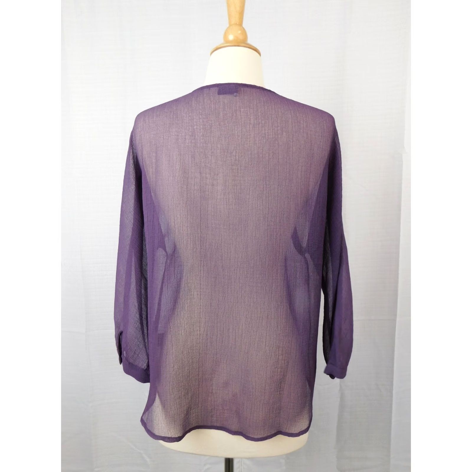 Vintage Sparkle & Fade Blouse Purple 3/4 Sleeve Sheer Crepe Top S Women Shirt Violet 2473 Size S / US 4 / IT 40 - 3 Thumbnail