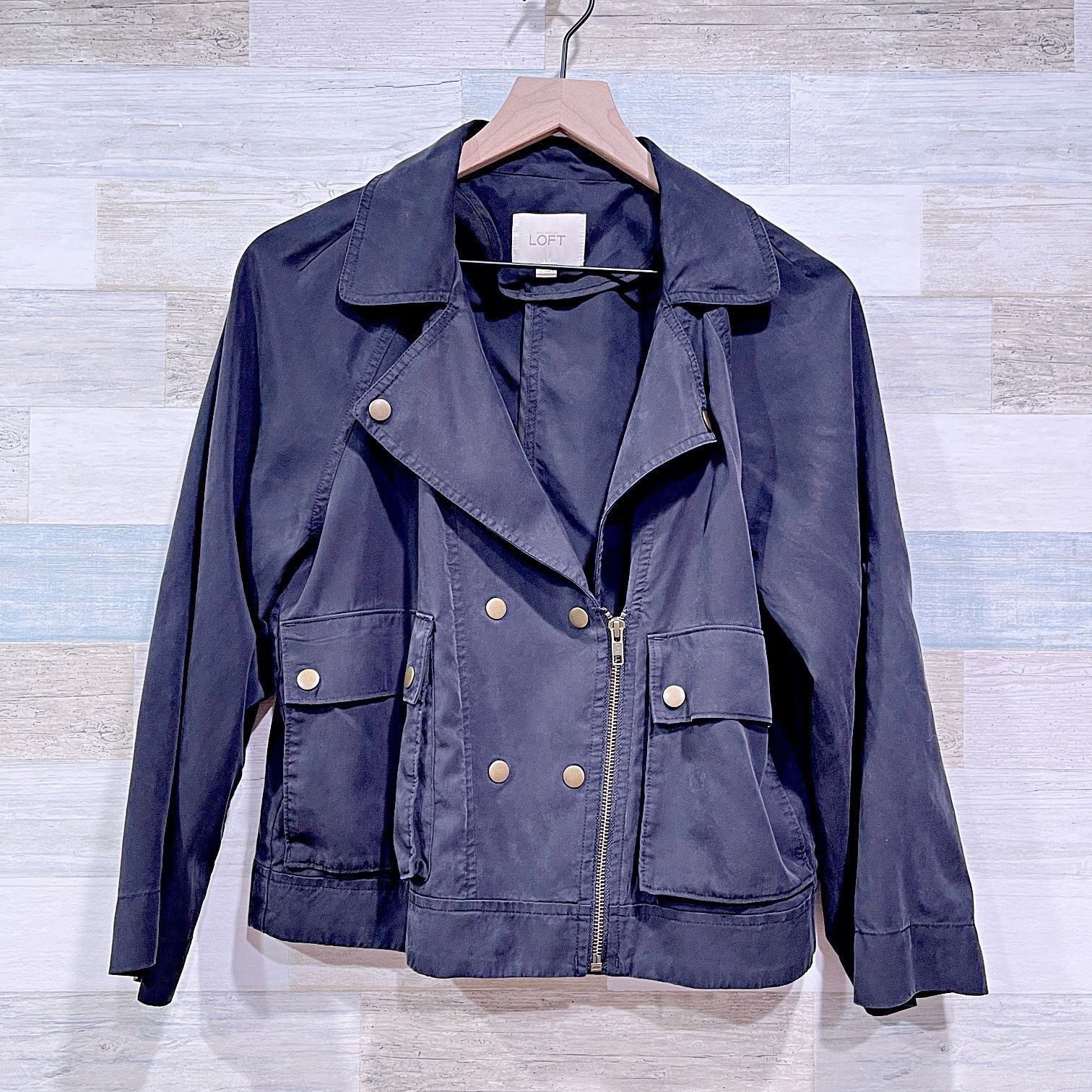 Loft LOFT Double Breasted Moto Utility Jacket Black Womens Small Size S / US 4 / IT 40 - 1 Thumbnail
