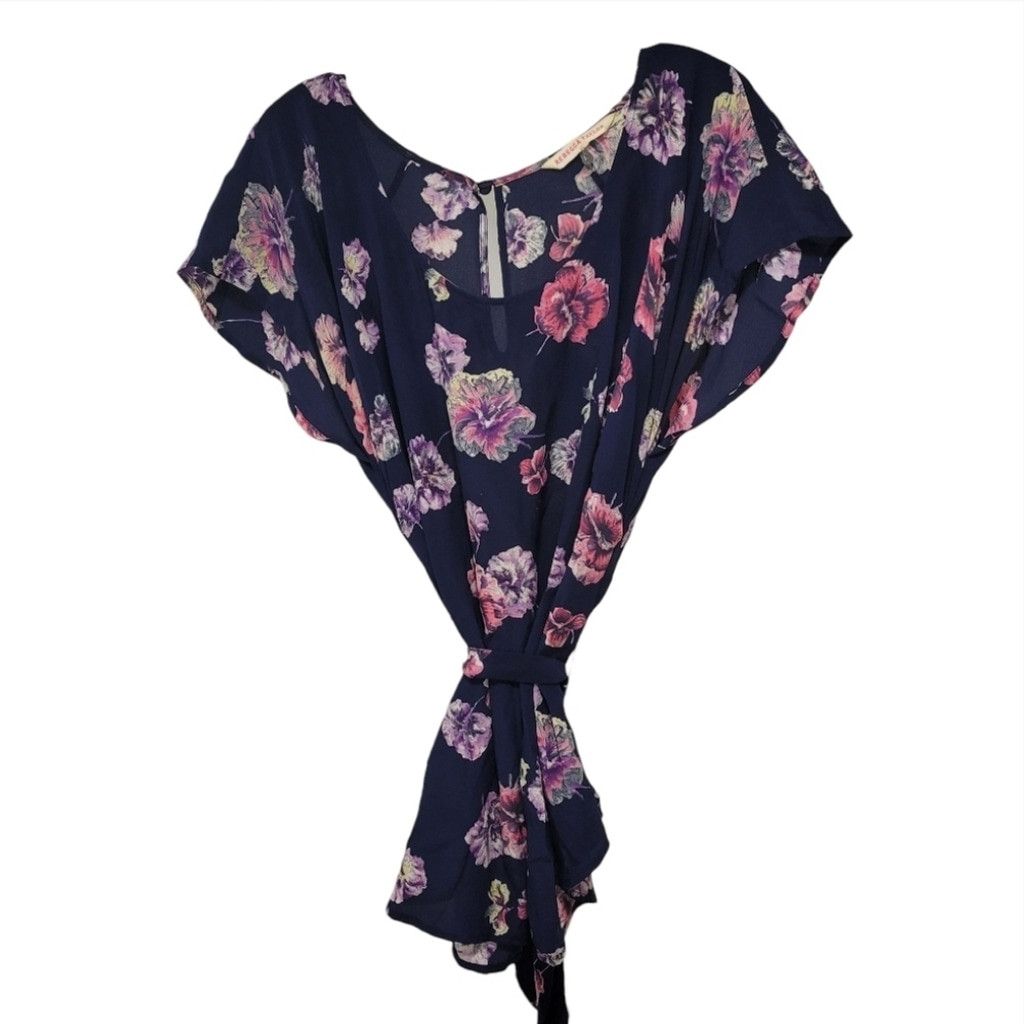 Rebecca Taylor EUC Rebecca Taylor Navy & Purple Floral Silk Blouse Size M / US 6-8 / IT 42-44 - 1 Thumbnail