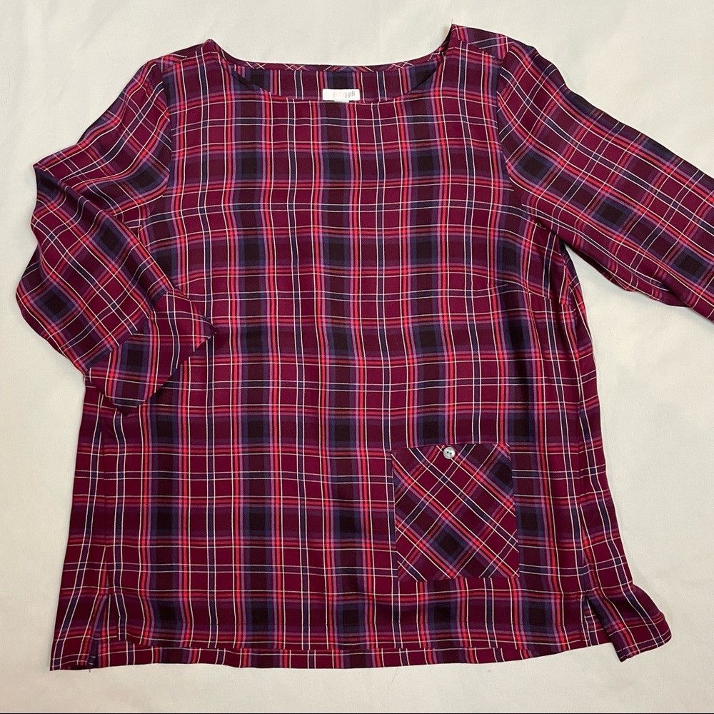 J. Jill J. Jill Red Plaid Tartan Boat Neck Blouse Size M Petite Size M / US 6-8 / IT 42-44 - 6 Thumbnail