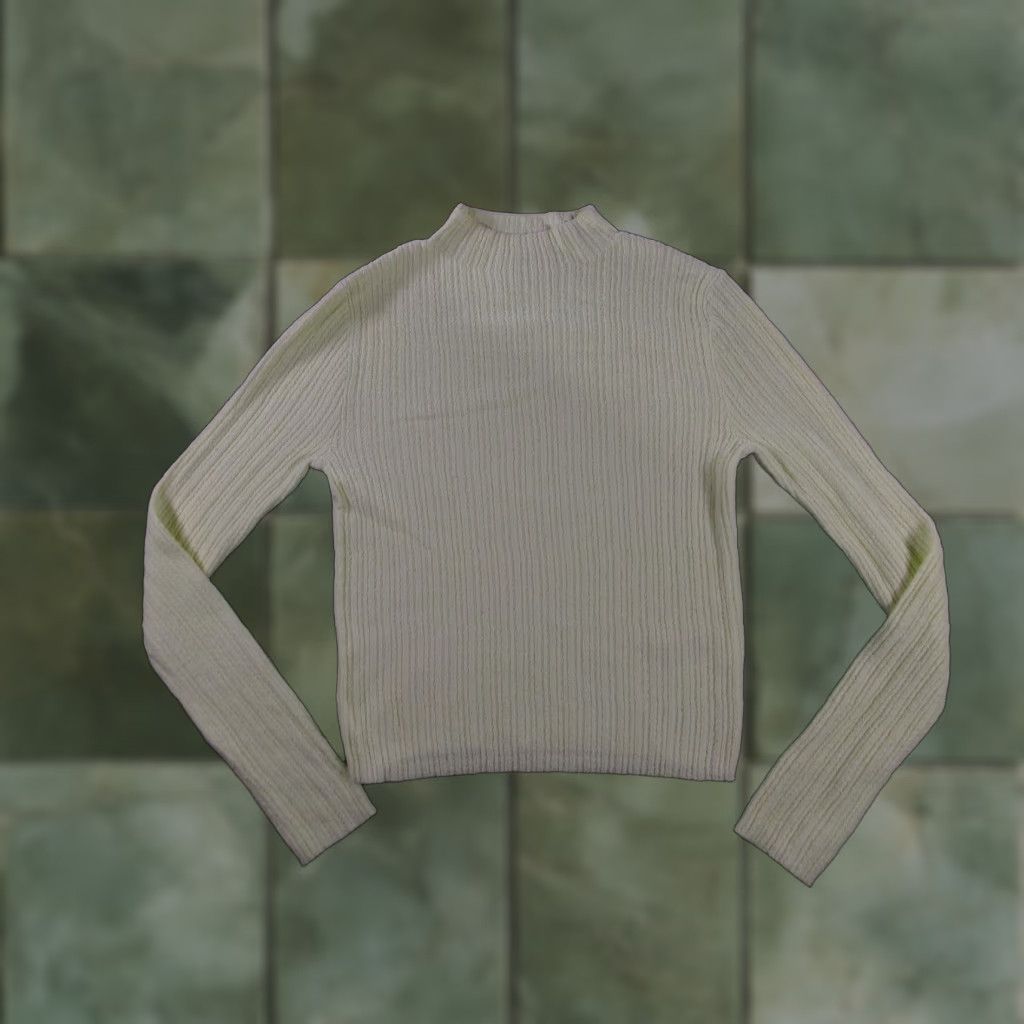 Old Navy Old Navy Sweater Women XS Green Citrine Textured Rib Mock Neck Lightweight Womens Size XS / US 0-2 / IT 36-38 - 1 Thumbnail