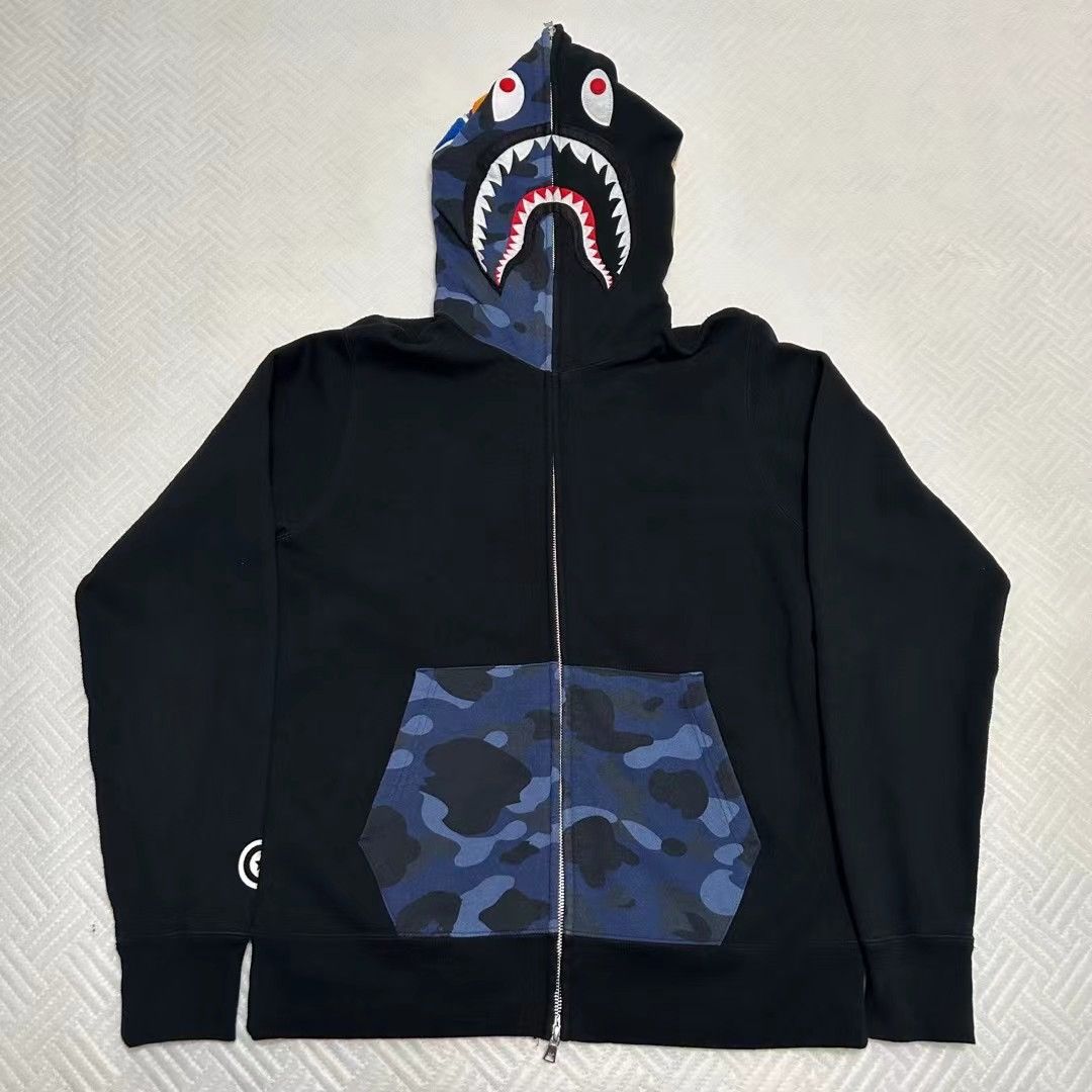 Bape Color Camo Tiger Shark Half Full Zip Hoodie | Grailed