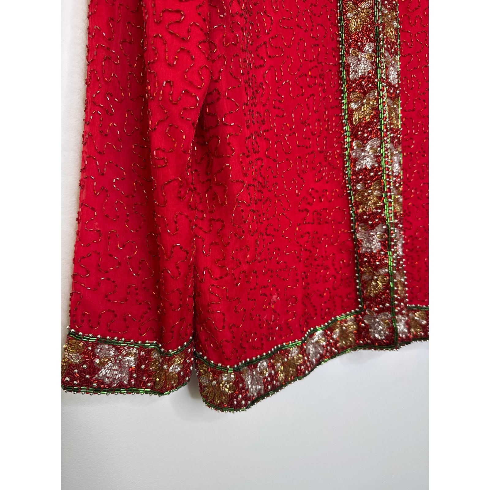 Vintage Vtg Laurence Kazer Silk beaded red formal cardigan Jacket L Size L / US 10 / IT 46 - 6 Thumbnail