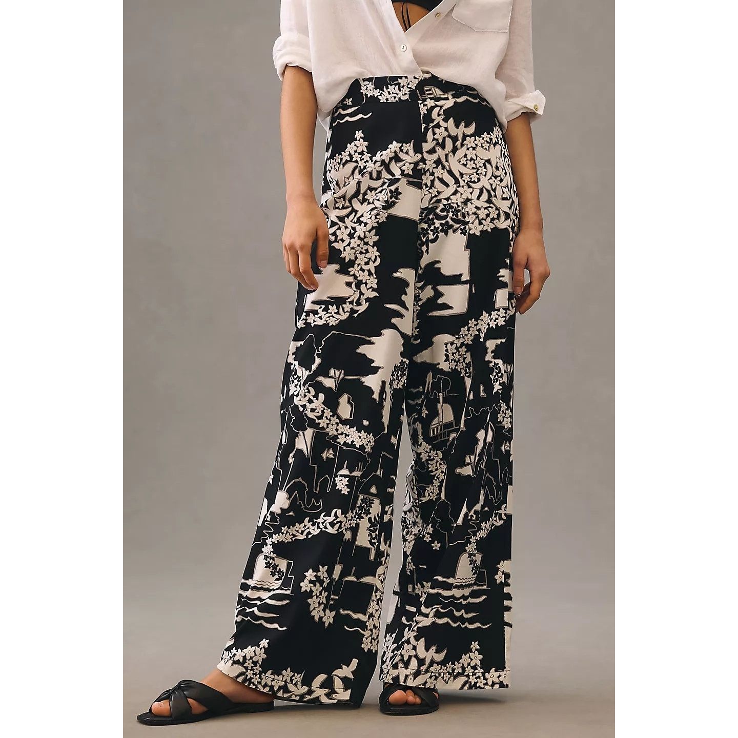 Anthropologie New Tiny Anne Printed Wide-Leg Pants $160 SIZE 2 Black Motif Size 26" / US 2 / IT 38 - 3 Thumbnail