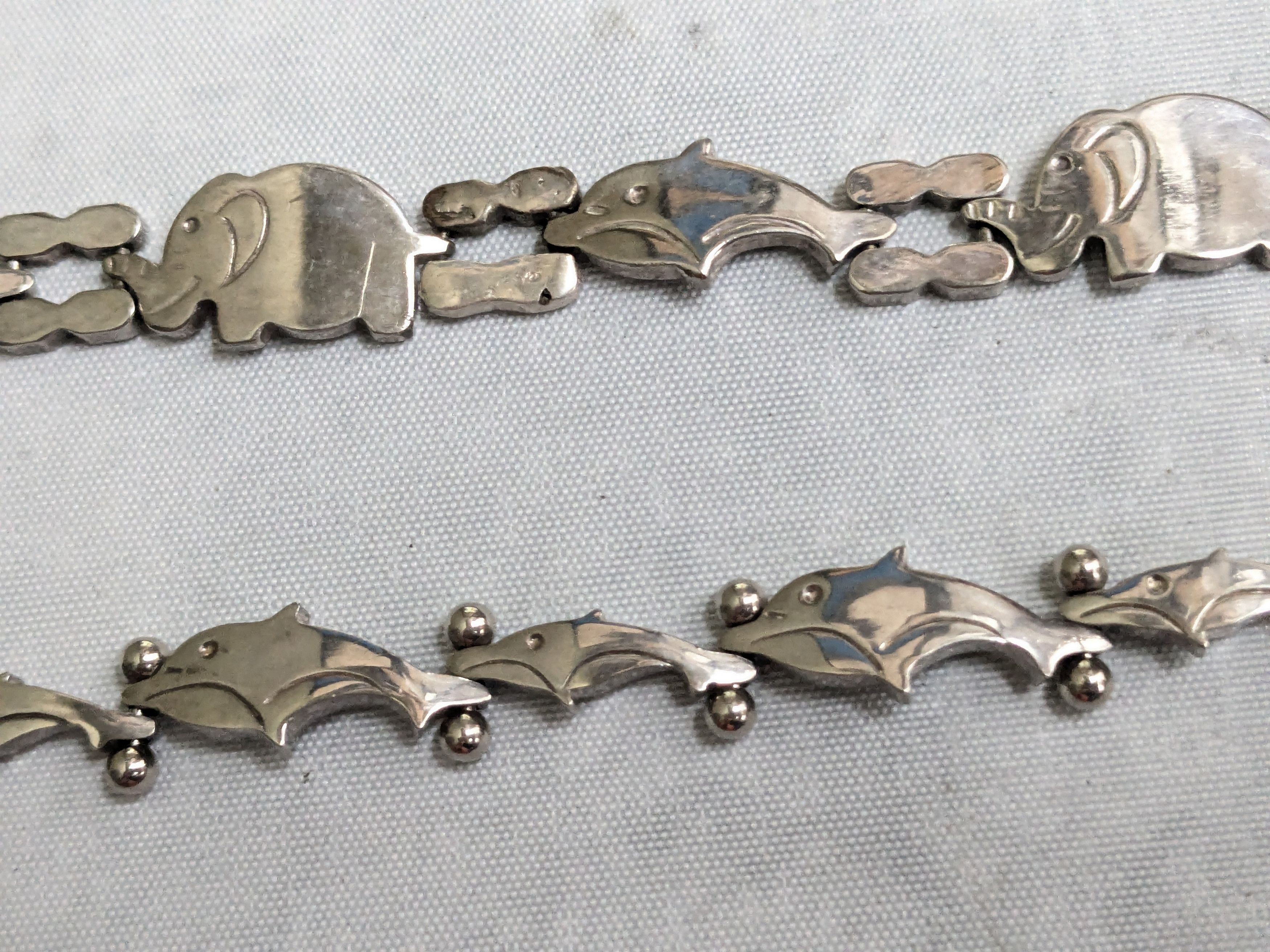 Jewelry Vintage Sterling Silver Bracelets Dolphin Elephant Whale Size ONE SIZE - 12 Thumbnail