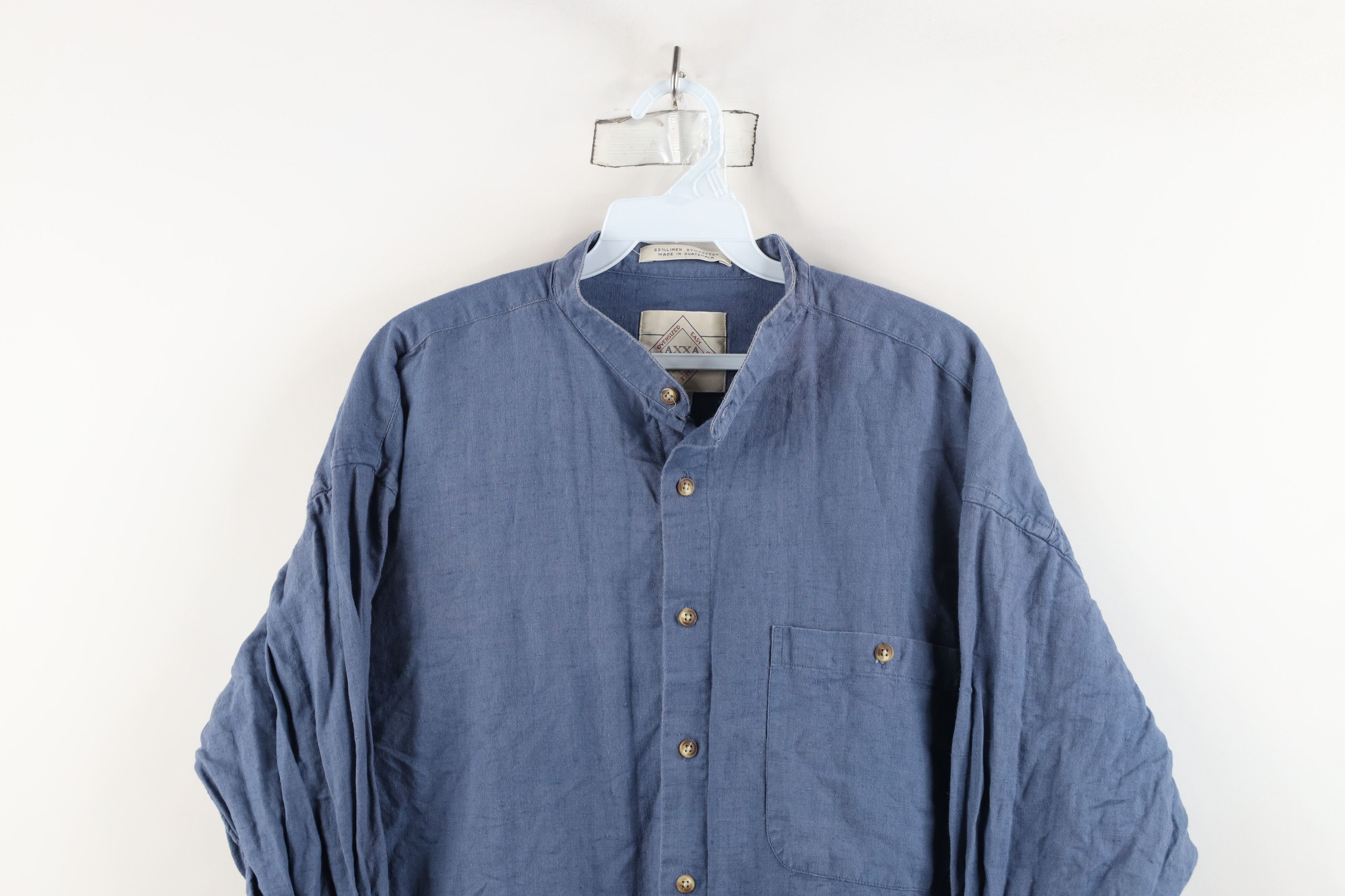 Vintage Vintage 90s Streetwear Linen Blend Band Collar Button Shirt Size US M / EU 48-50 / 2 - 2 Thumbnail