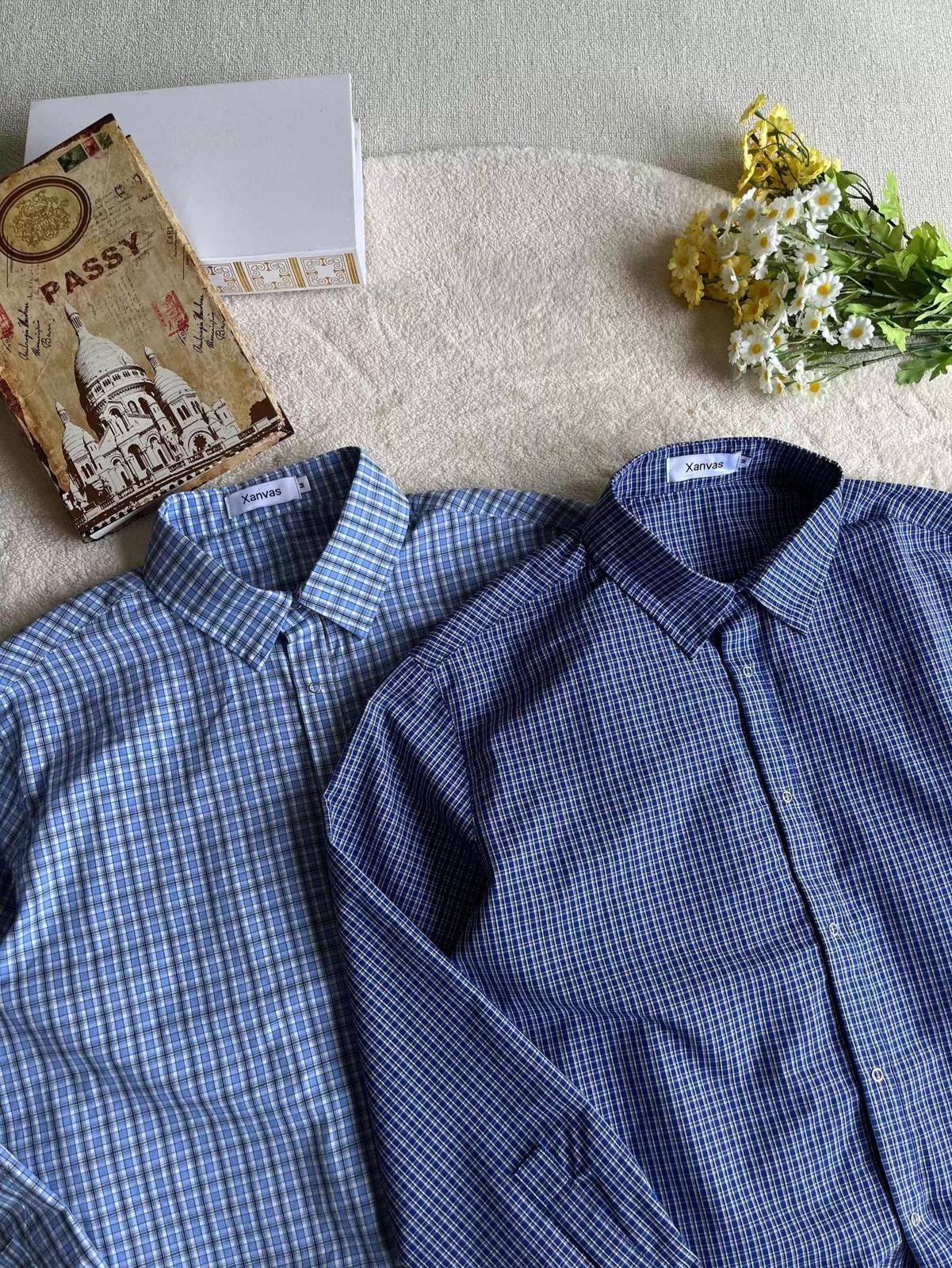 Vintage Blue Checkered Casual Shirt, Relaxed Fit Drawstring Hem Size US M / EU 48-50 / 2 - 5 Thumbnail