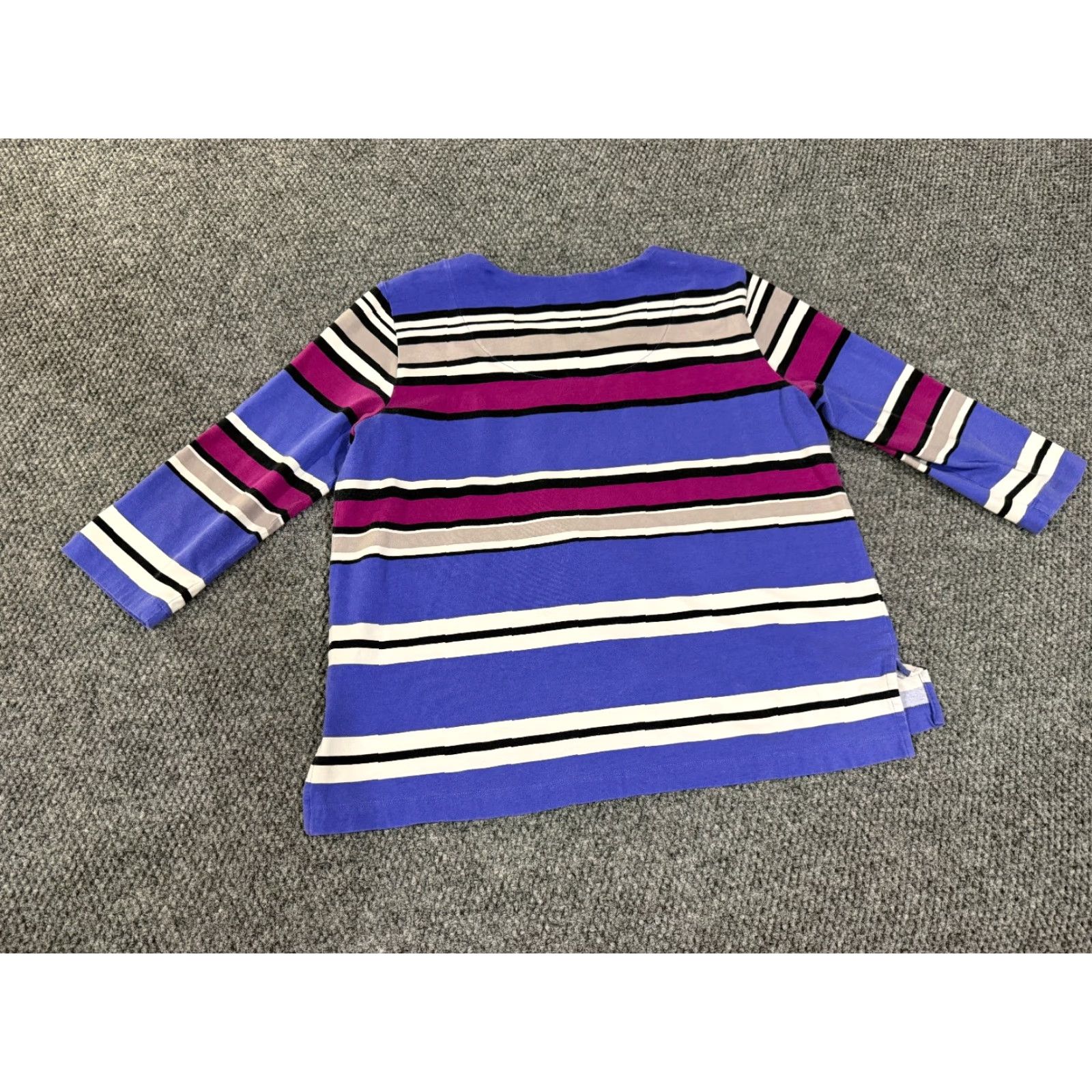 Vintage Alfred Dunner Blouse Womens Petite Large Purple Pink Striped Long Sleeve Round Neck Knit Velvet Ruffle Casual Size L / US 10 / IT 46 - 6 Thumbnail