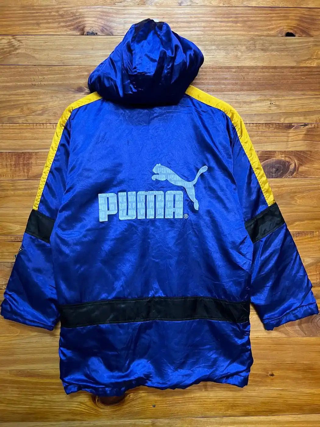 image of Vintage 90's Puma Big Logo Nylon Coach Hood Jacket in Blue, Men's (Size Small)